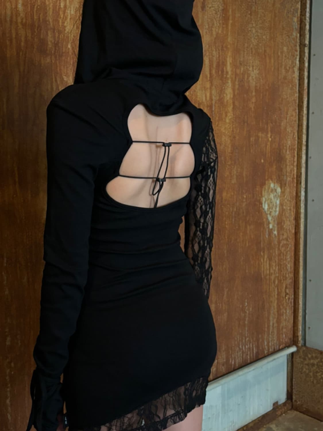 bnfrom 블랙 미니 드레스 FROM LACE HOOD OPS  M 상품이미지1
