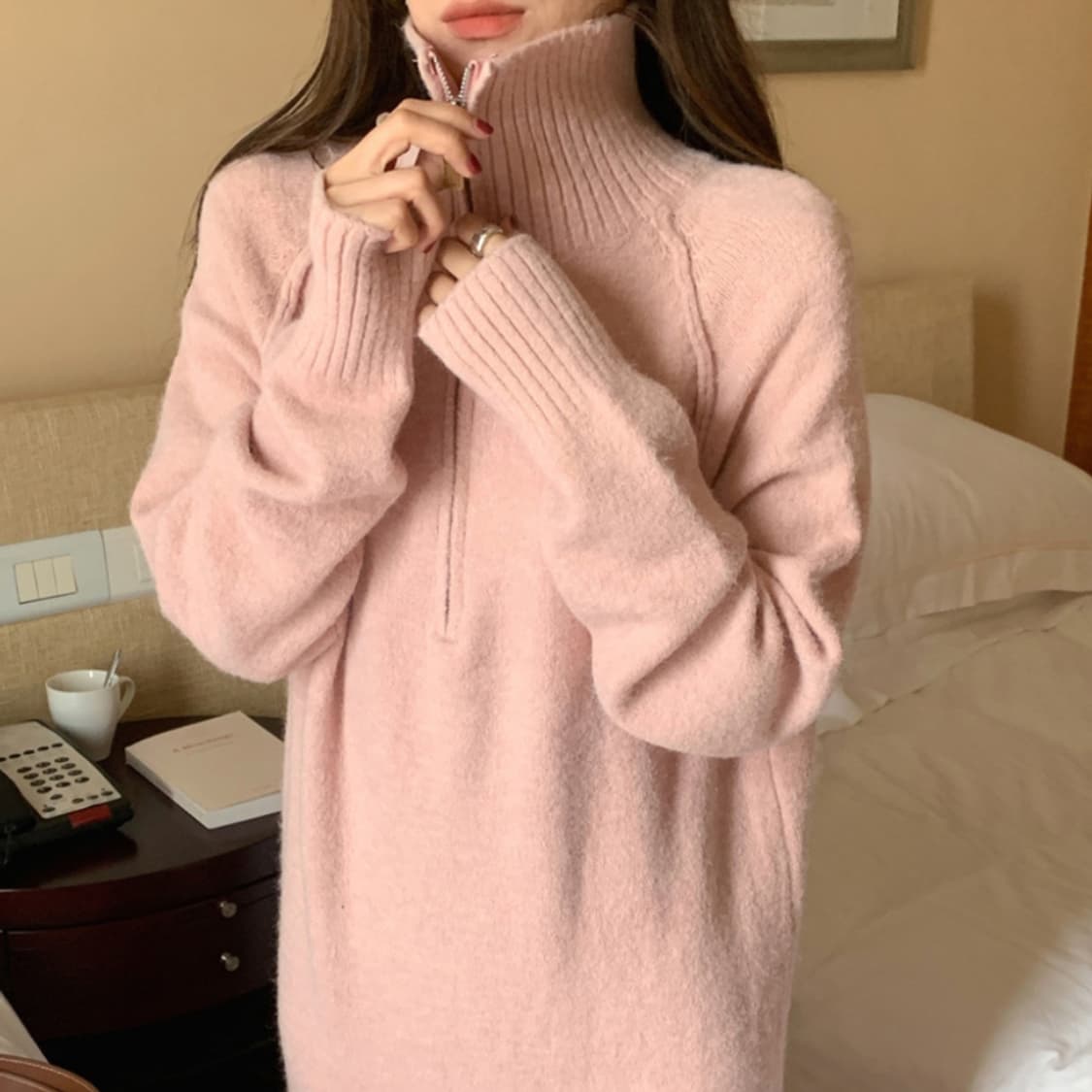 더오픈(THE OPEN) 반집업 니트원피스 55-66 새상품 상품이미지7