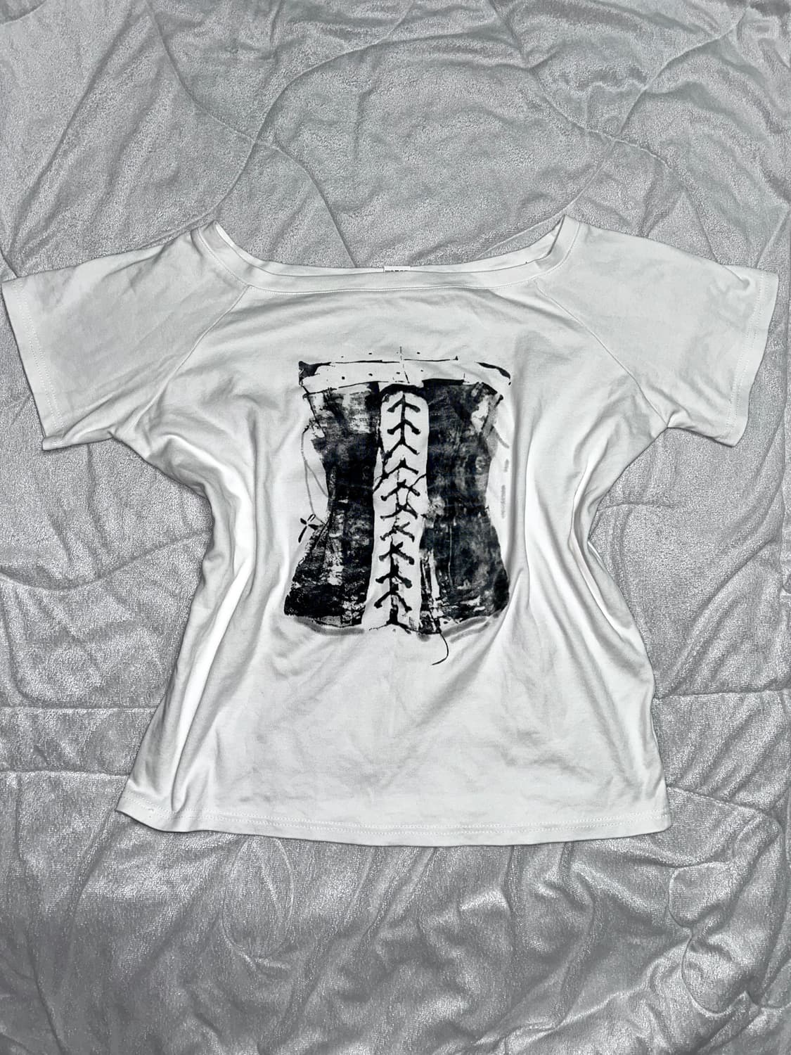 y2k 루즈핏 힙무드 코르셋 프린팅 오프숄더 상품이미지1