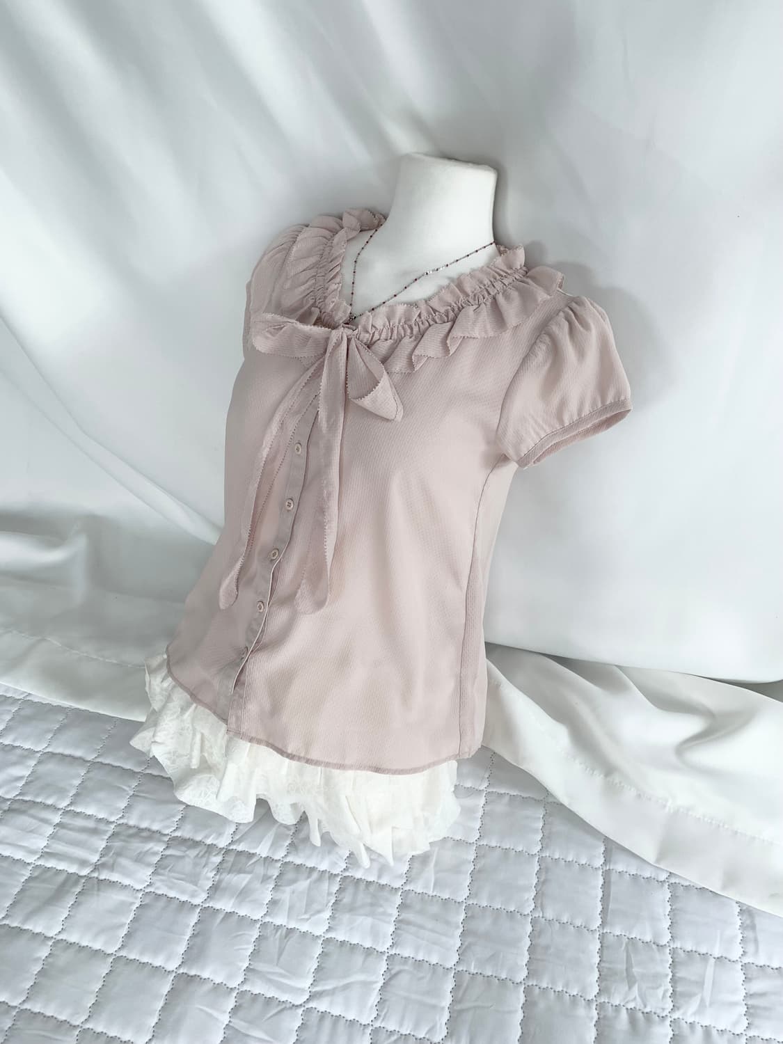 뮤트연핑크 ♥ 히메갸루 쉬폰 리본 블라우스 상품이미지1
