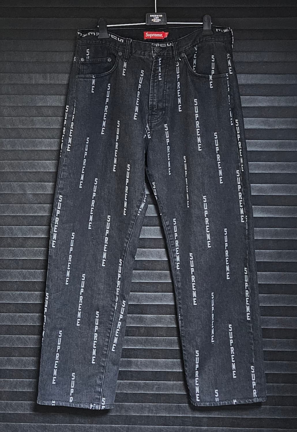 32 슈프림 로고 스트라이프 자카드 레귤러 진 바지 데님 상품이미지1