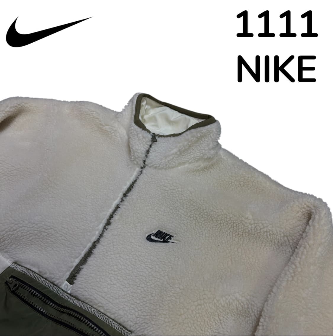 나이키 말차카키 화이트 뽀글이 후리스 아노락 맨투맨 M 상품이미지4