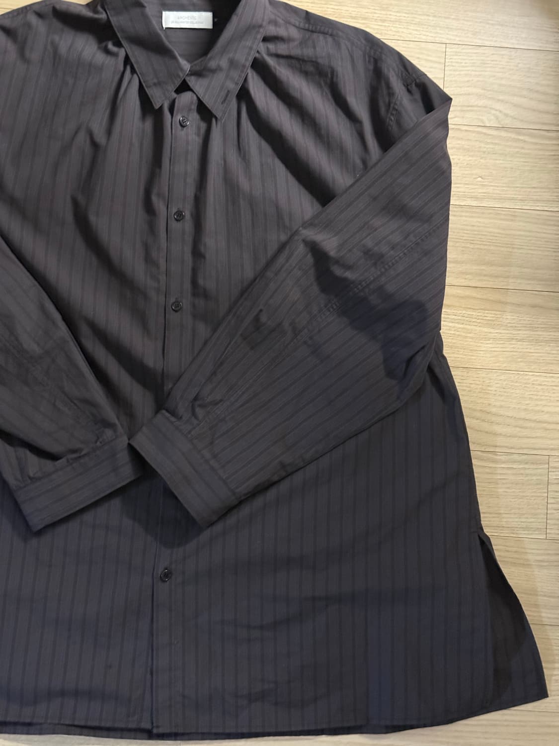 아모멘토 스트라이프 셔링 오버사이즈 셔츠 브라운 M 상품이미지3