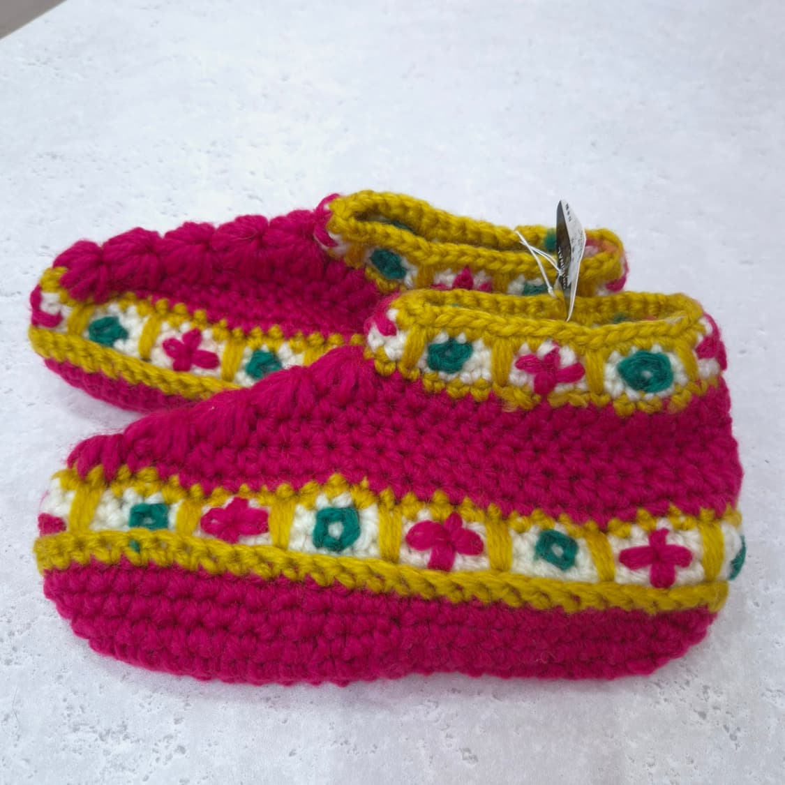 핑크 옐로우 손뜨개 코바늘 니트 빈티지 룸슈즈 상품이미지1