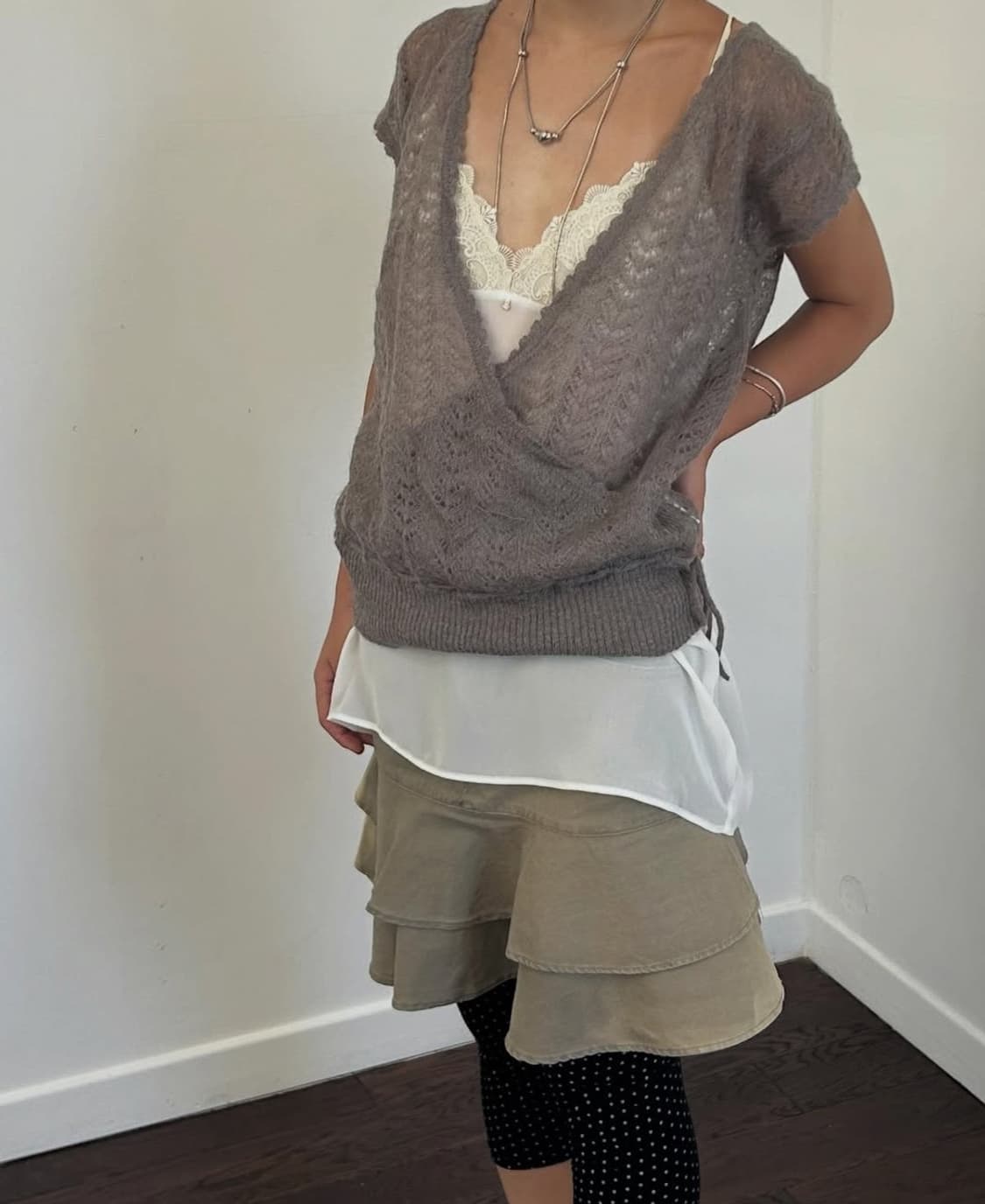 화이트 브라렛 레이스 슬리브리스 원피스 상품이미지3