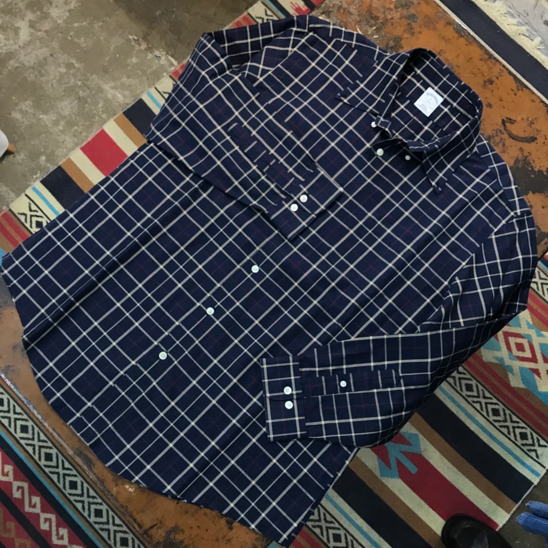 브룩스브라더스 딥 네이비 톤 체크 코튼 셔츠 남방 남성 110 사이즈 상품이미지2