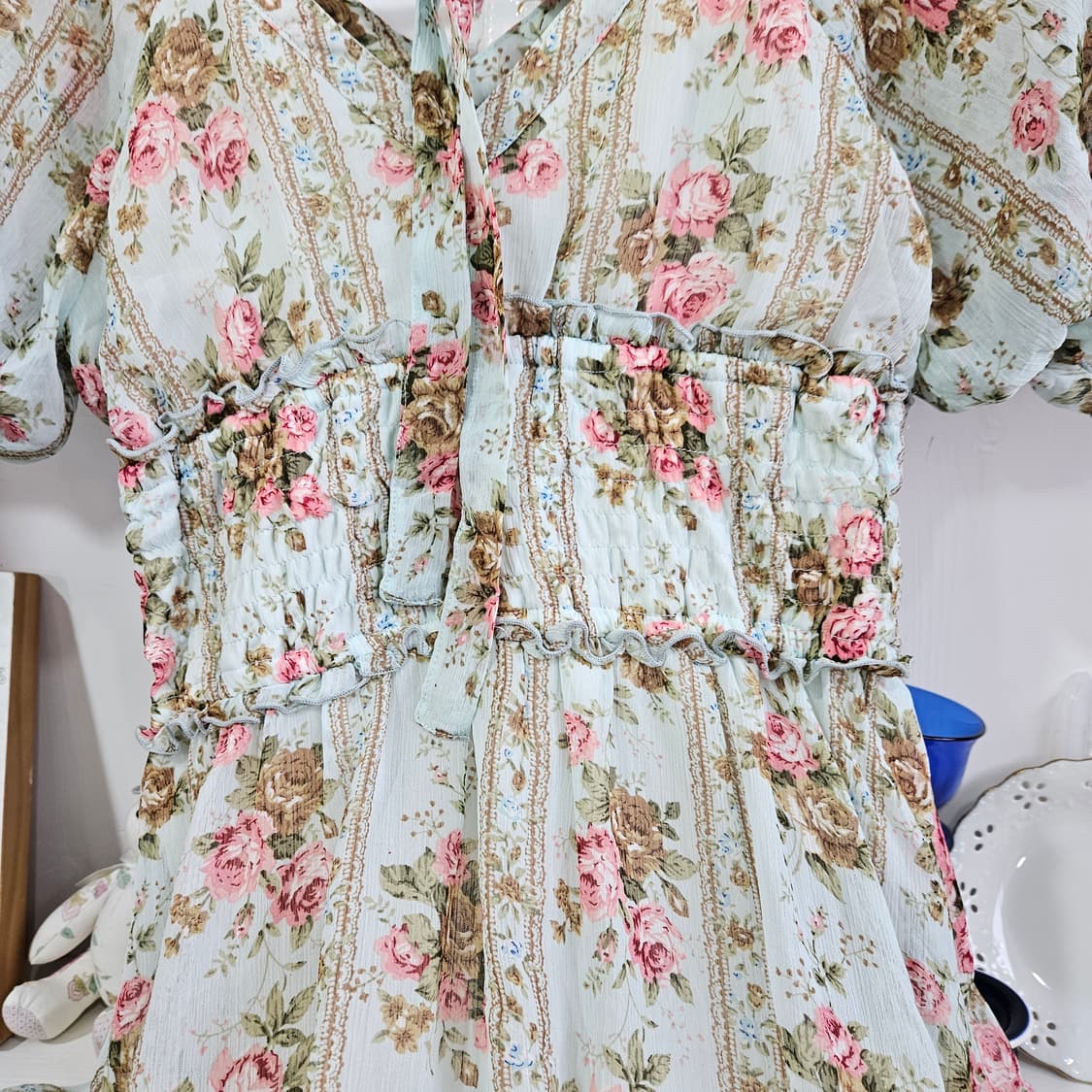 디어리  민트 로즈 플로럴 리본 원피스 상품이미지8