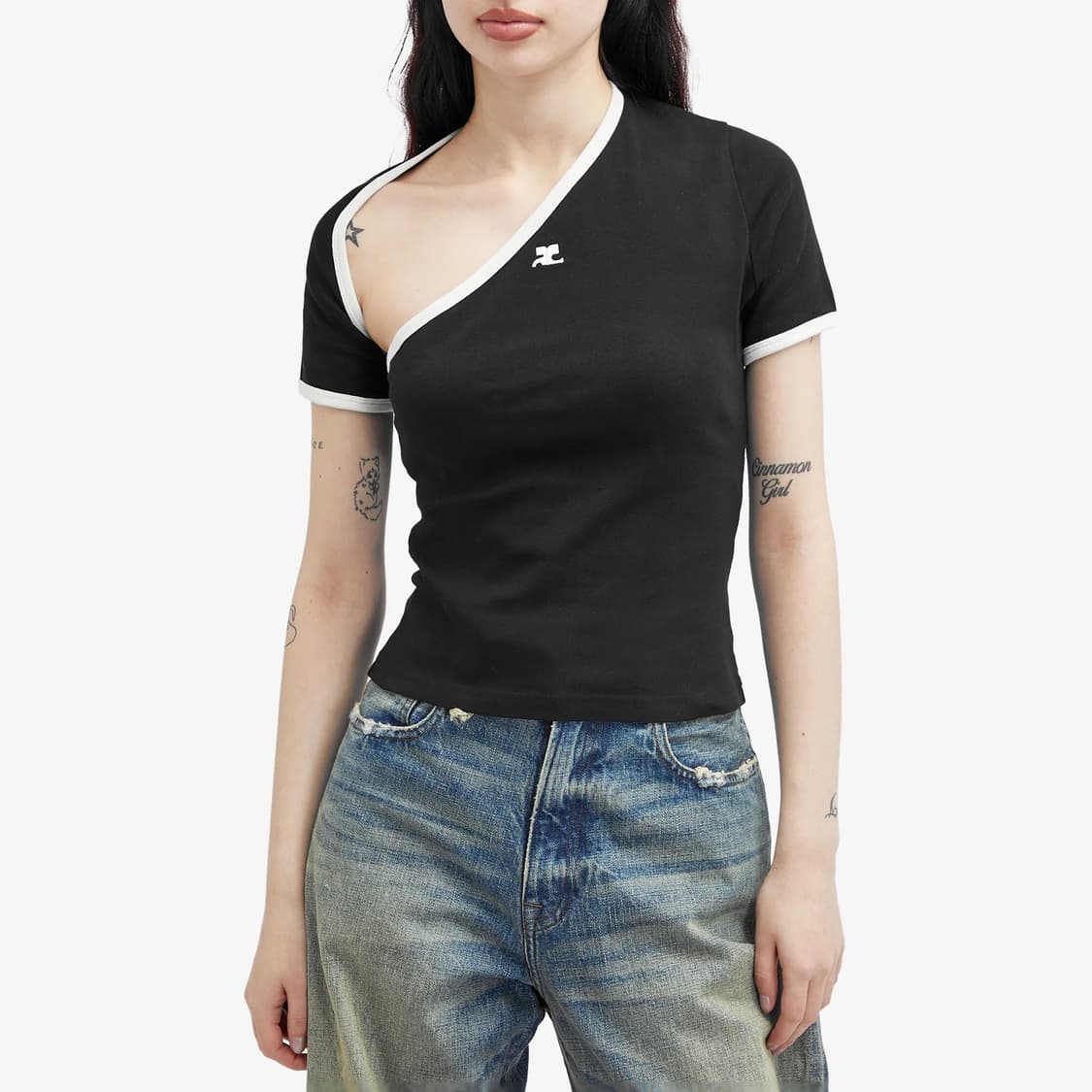 꾸레쥬 슬래시 콘트라스트 티셔츠 m 상품이미지3