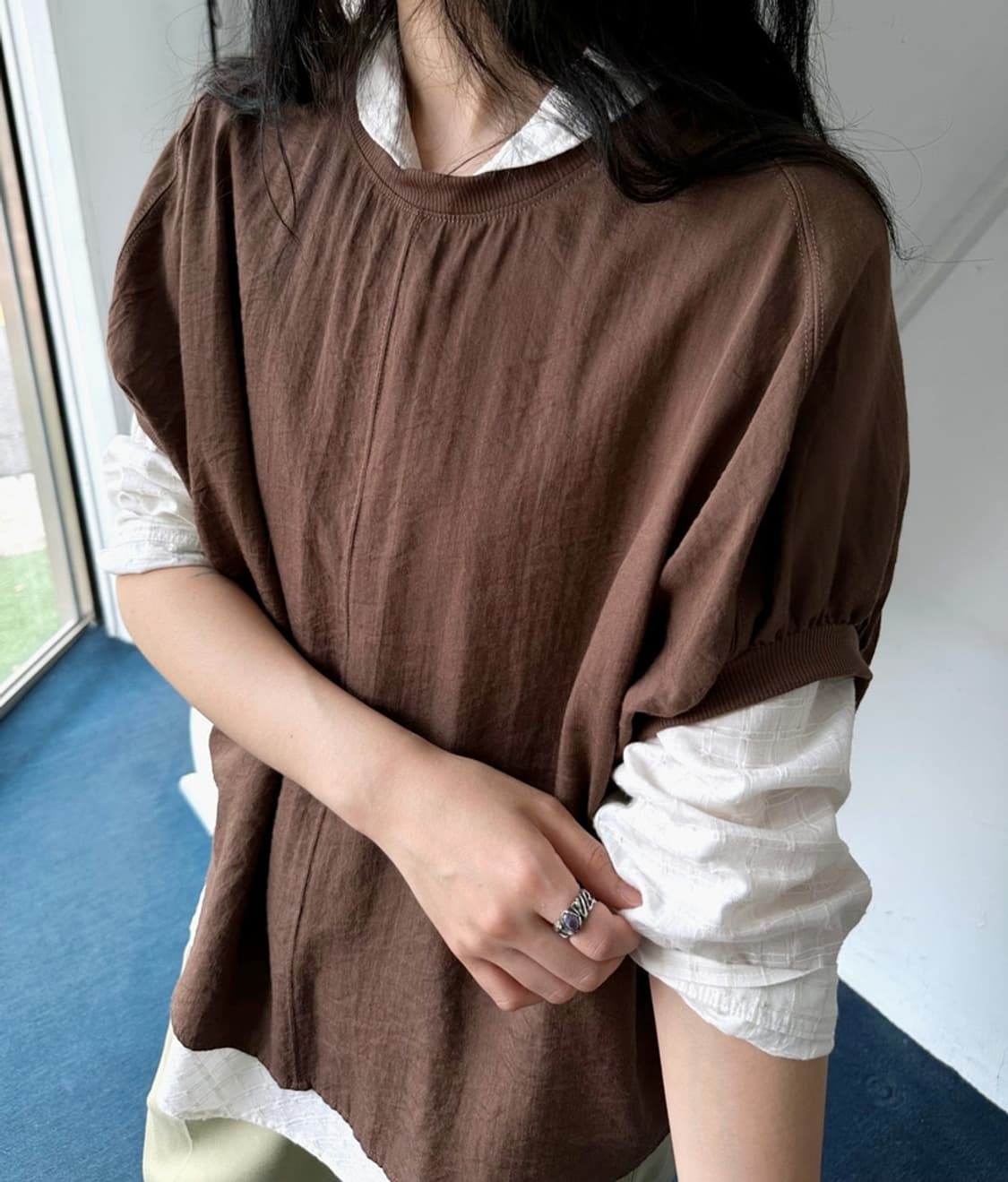 Rayon nylon silky fabric wide design top 상품이미지7