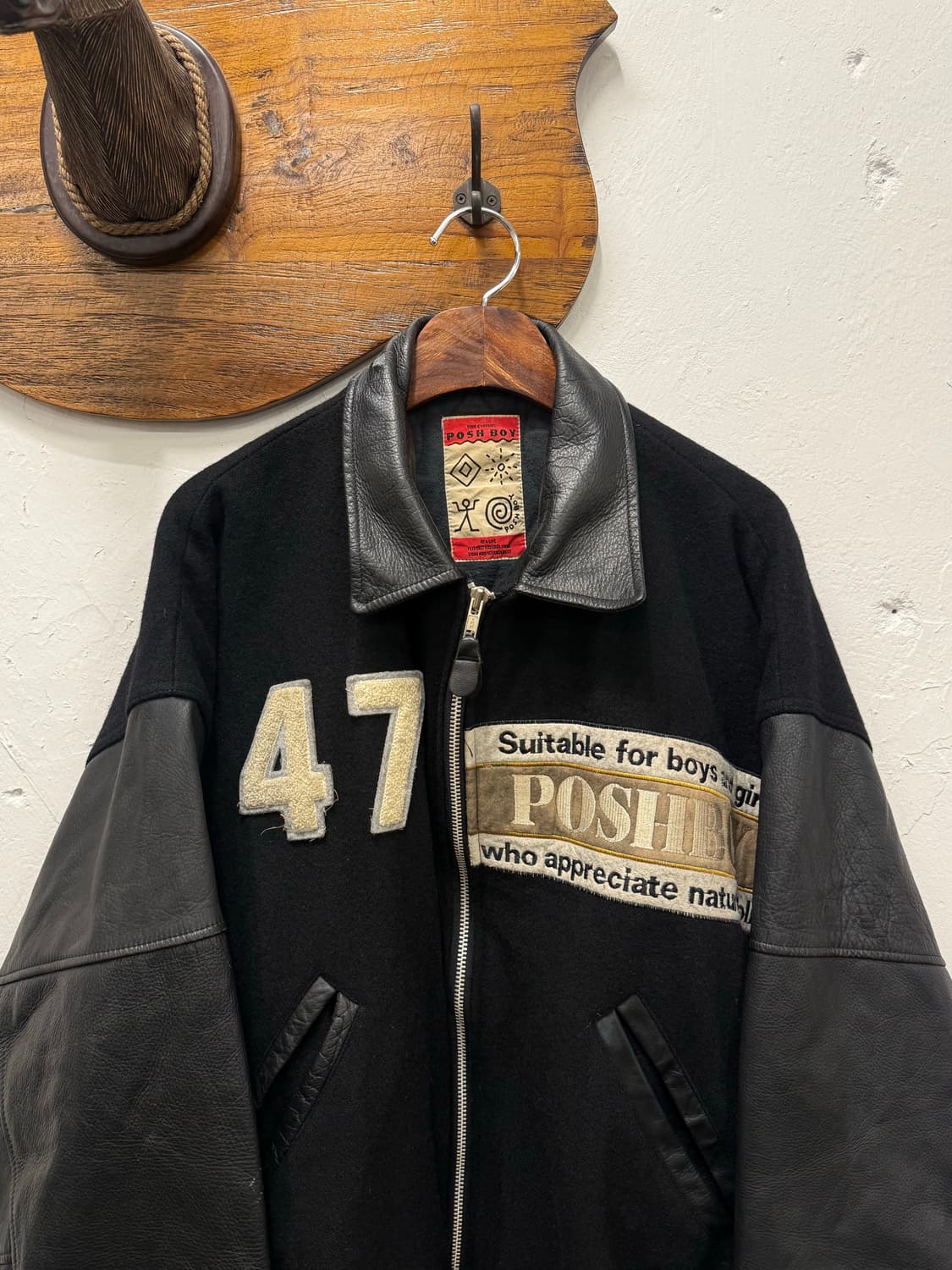 XL) POSHBOY Leather Arm Varsity Jacket 상품이미지4