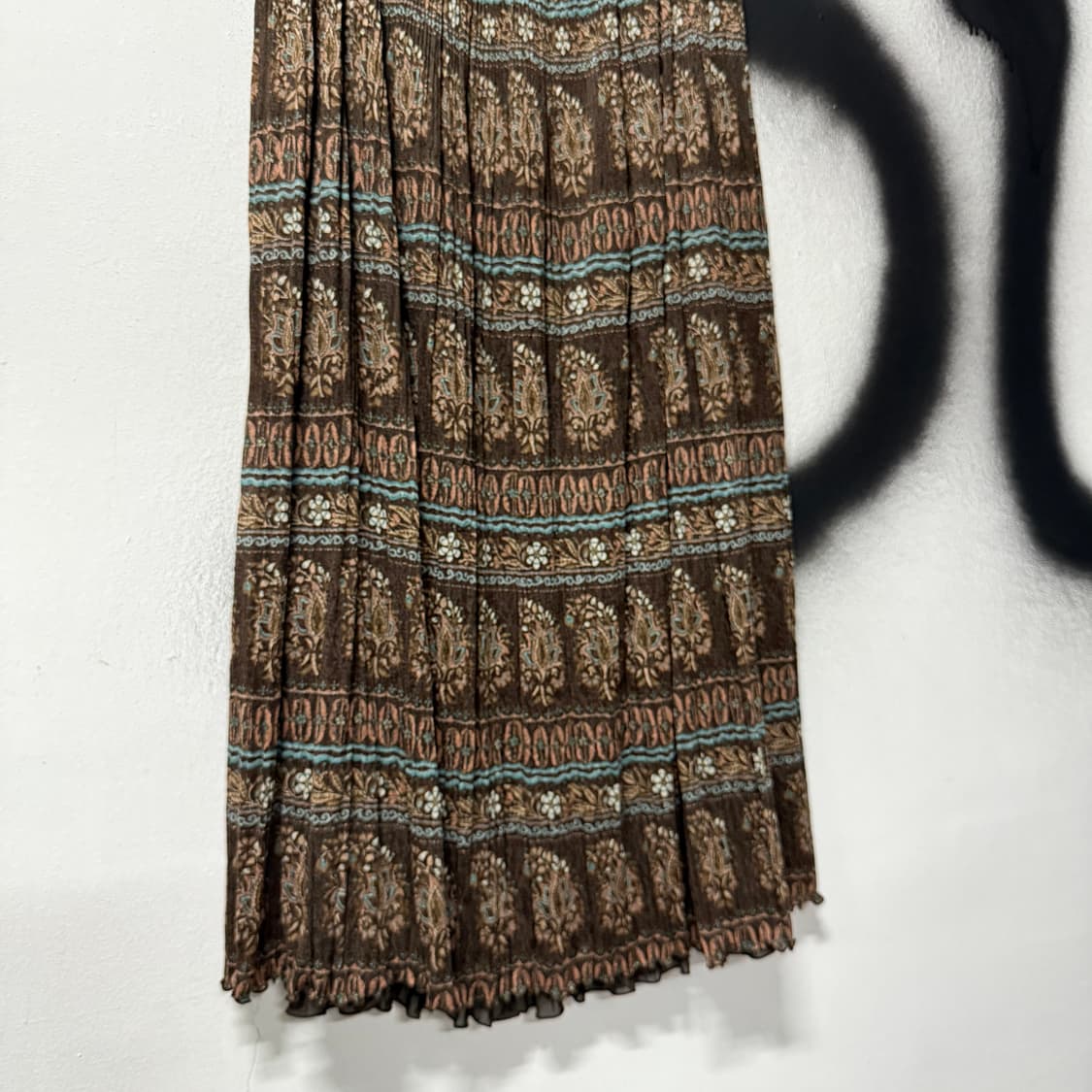 VTG 빈티지 히피 에스닉 스타일 풀 패턴 플리츠 롱 스커트 상품이미지4