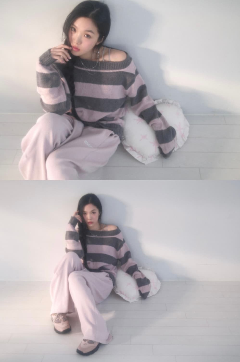 애즈온 SORI OFF STRIPE KNIT / PINK 상품이미지2