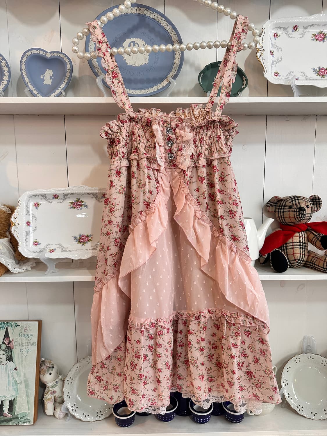 플라워 핑크 프릴 원피스 상품이미지1