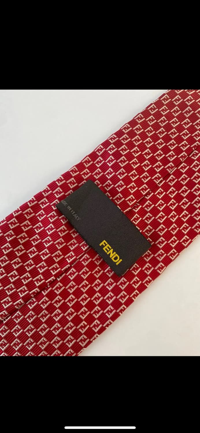 팬디 FF 로고 패턴 레드 실크 넥타이 상품이미지3