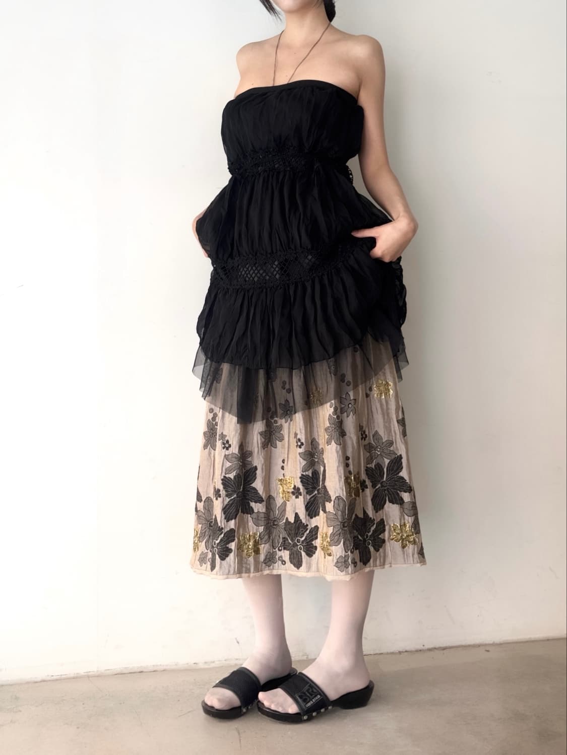 Floral gold glitter banding skirt & ops 상품이미지4