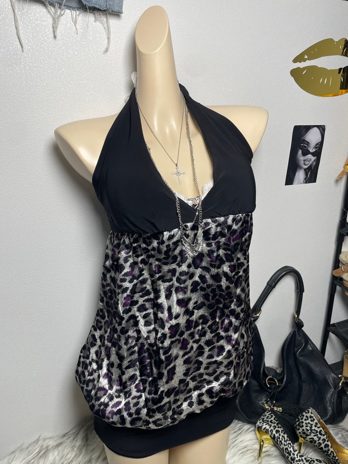 오네갸루 호피 홀터넥 원피스 상품이미지1