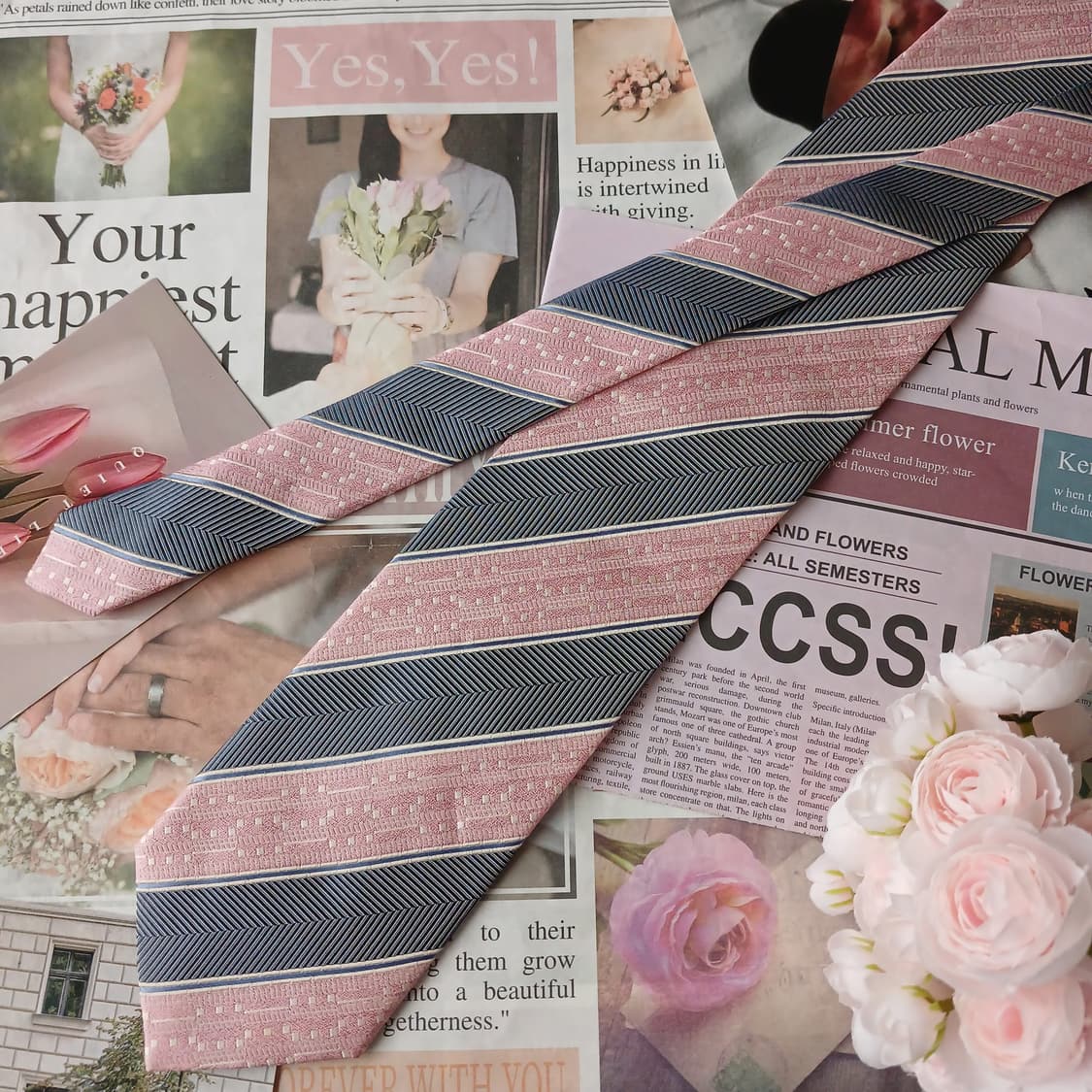 아쿠아스큐텀 실크 핑크 스트라이프 넥타이 9.4cm A등급 A19777
 상품이미지5