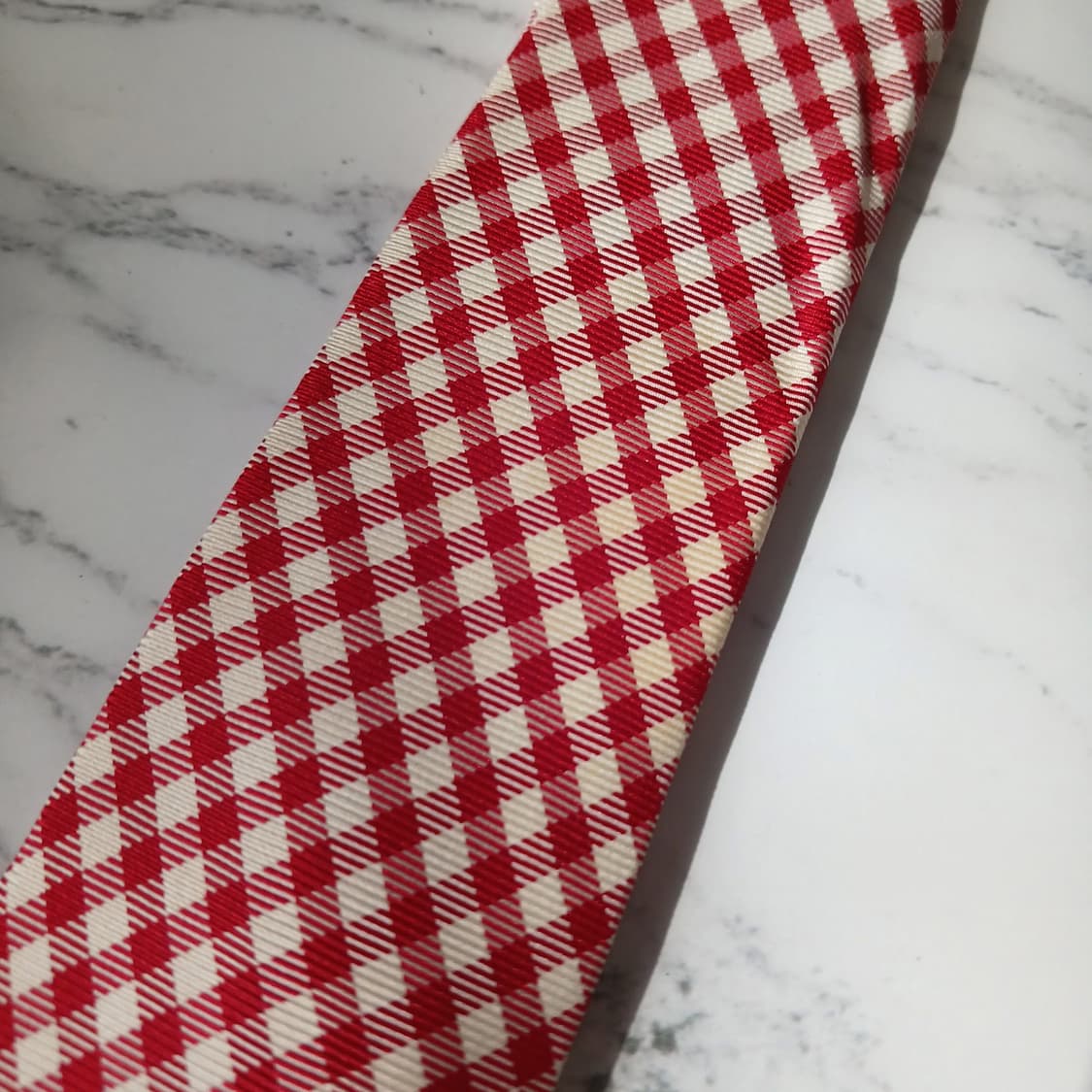 타미 힐피거 실크 레드 체크 패턴 넥타이 7cm A등급 E884 상품이미지9