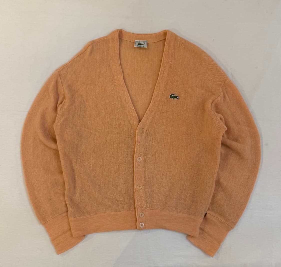 90s 라코스테 희귀컬러 브이넥 울 가디건  코랄 핑크 상품이미지1