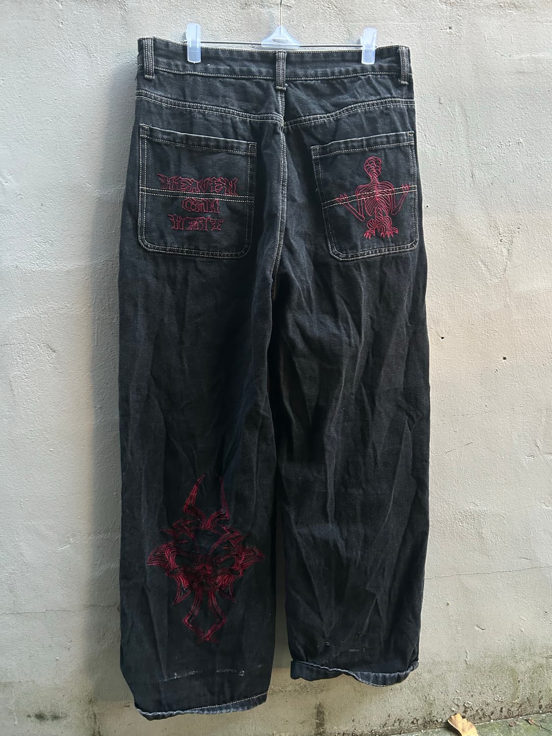 2000s 자수 디테일 와이드 힙합 데님팬츠  상품이미지2