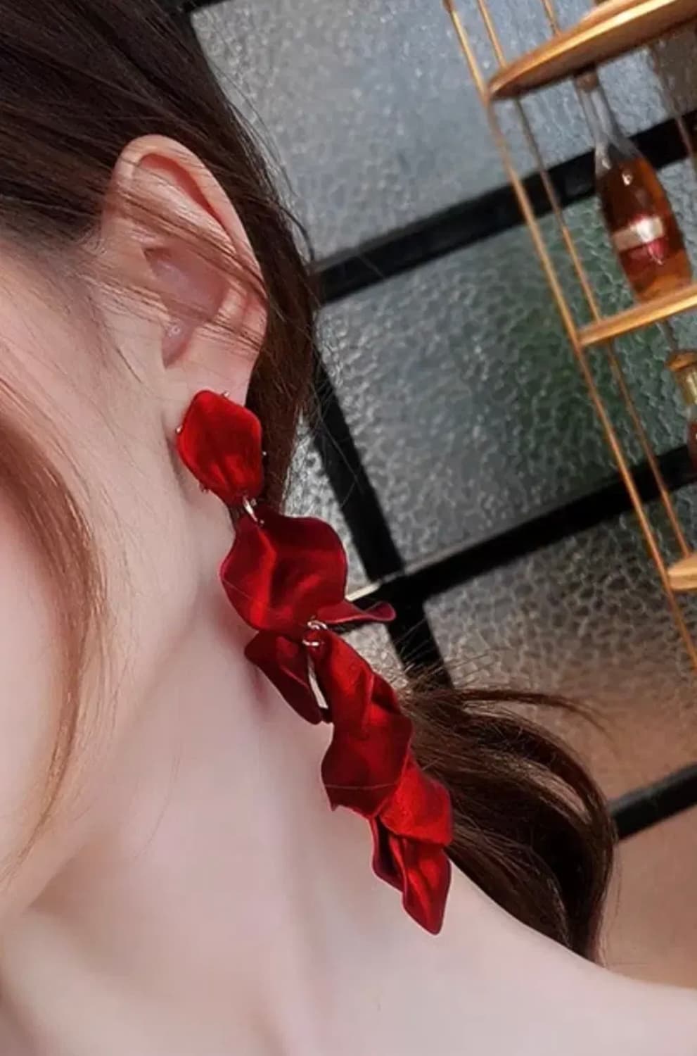 아크릴 장밋잎 레드플라워 꽃 드롭귀걸이 롱귀걸이 상품이미지5