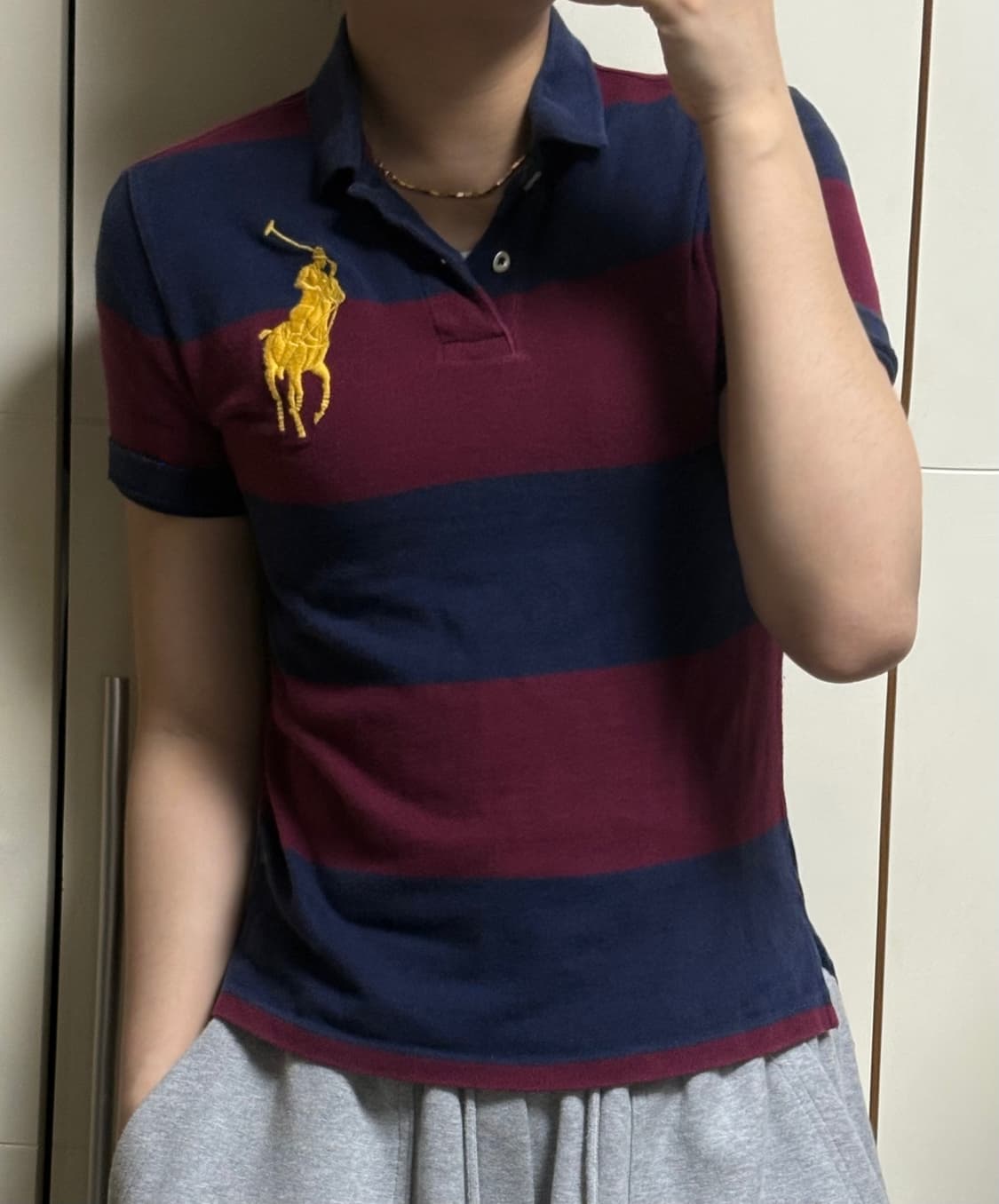 폴로 랄프로렌 빅포니 네이비 버건디 배색 카라티 상품이미지1