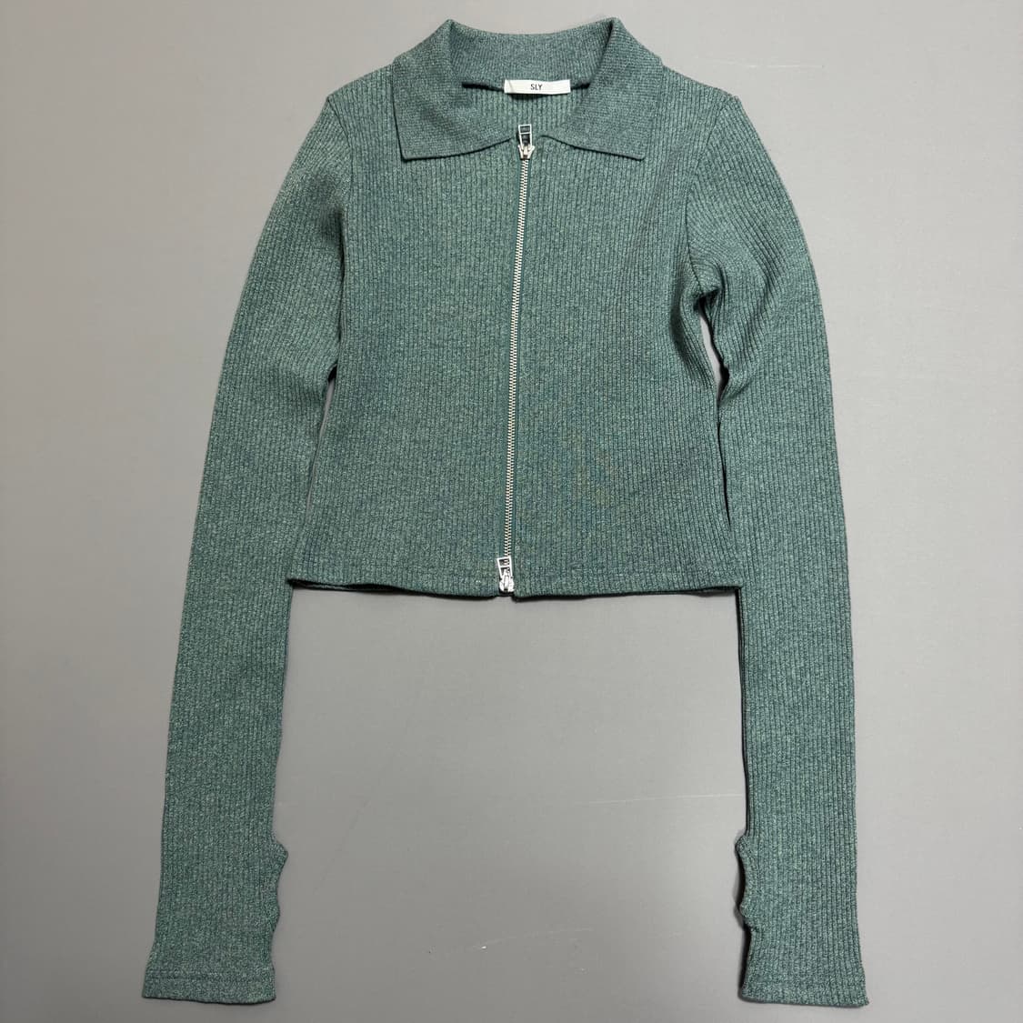 SLY JAPAN 민트컬러 워시드 리브드 쇼트 칼라넥 가디건 상품이미지6