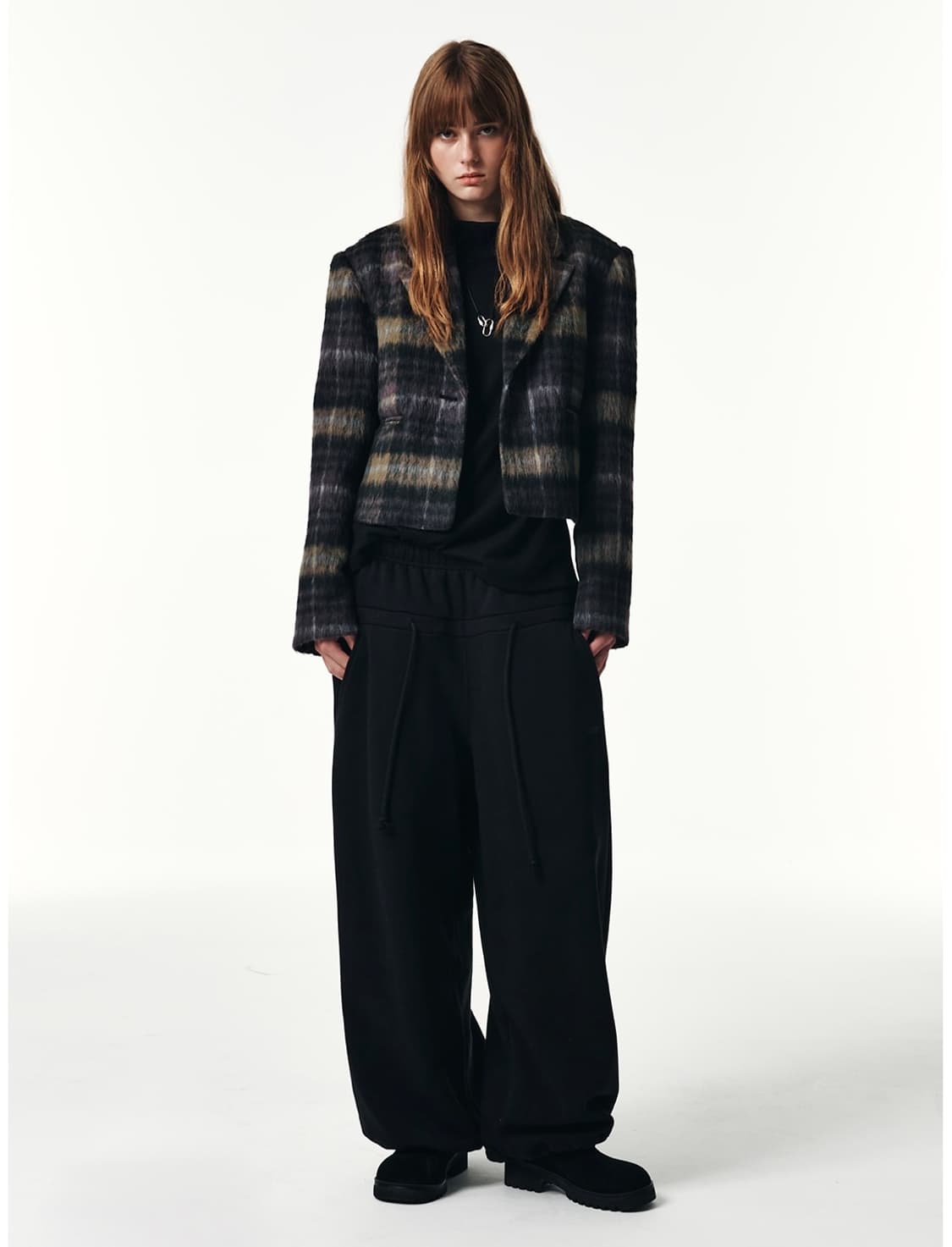 HAIRY CHECK CROPPED JACKET IN PURPLE 상품이미지2