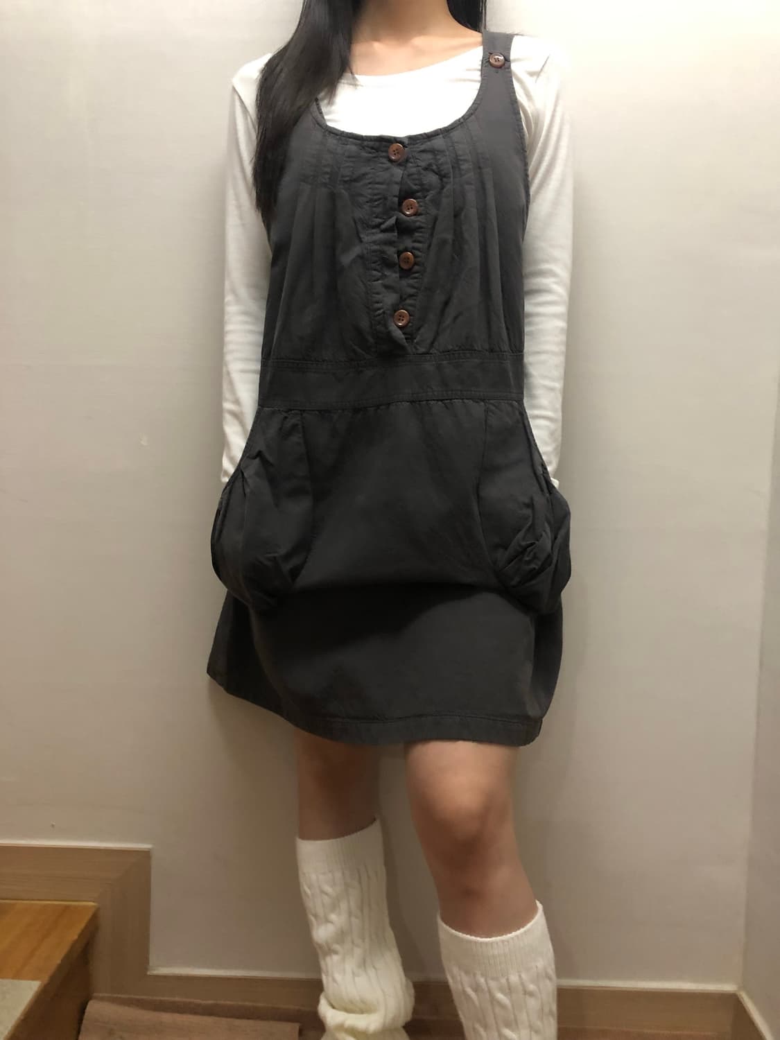 빈티지 그레이 버튼 원피스 상품이미지1