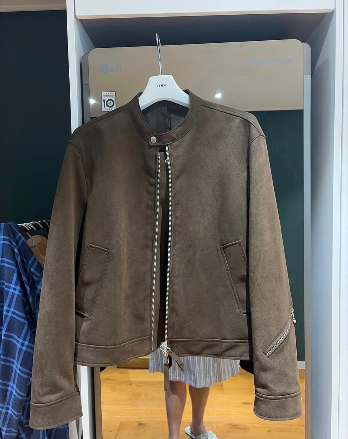 COOR 쿠어 페이크 심 워시드 스웨이드 바이커 점퍼 XL 상품이미지1