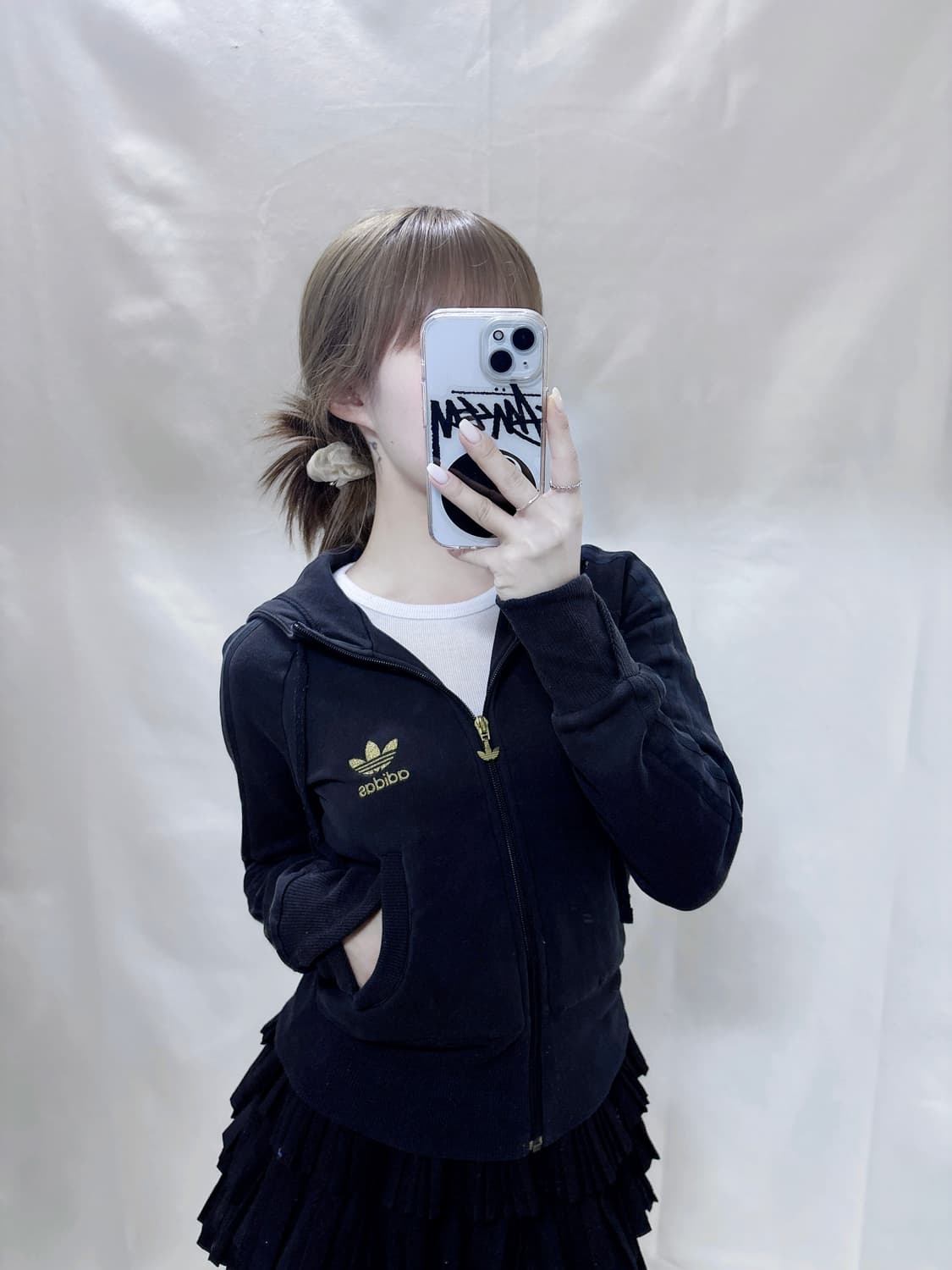 아디다스 블랙 빅로거 딱붙핏 후드집업  상품이미지2