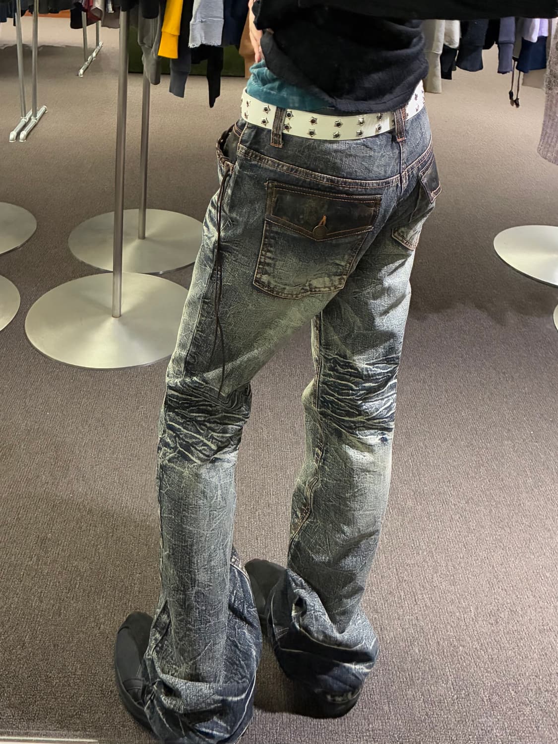 L)Japanese vintage 여성 레이스업 디테일 부츠켓 데님팬츠 상품이미지2