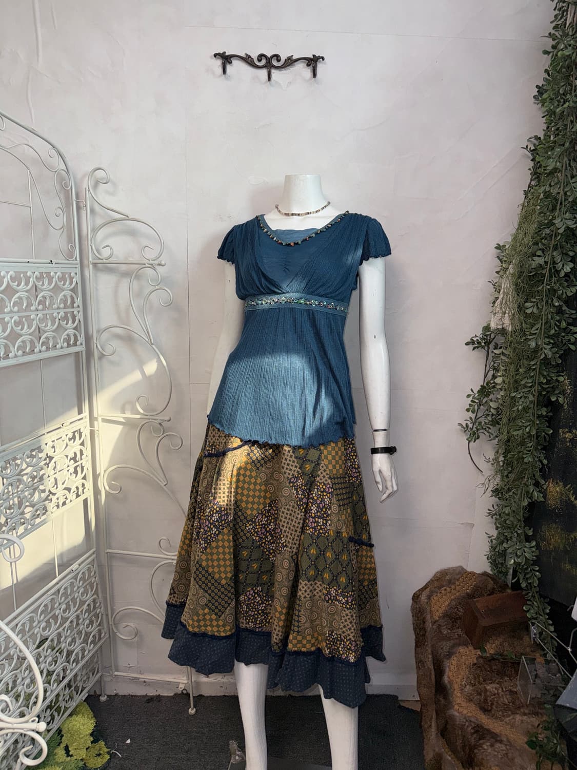 Navy blue bohemian beads layered blouse 상품이미지2