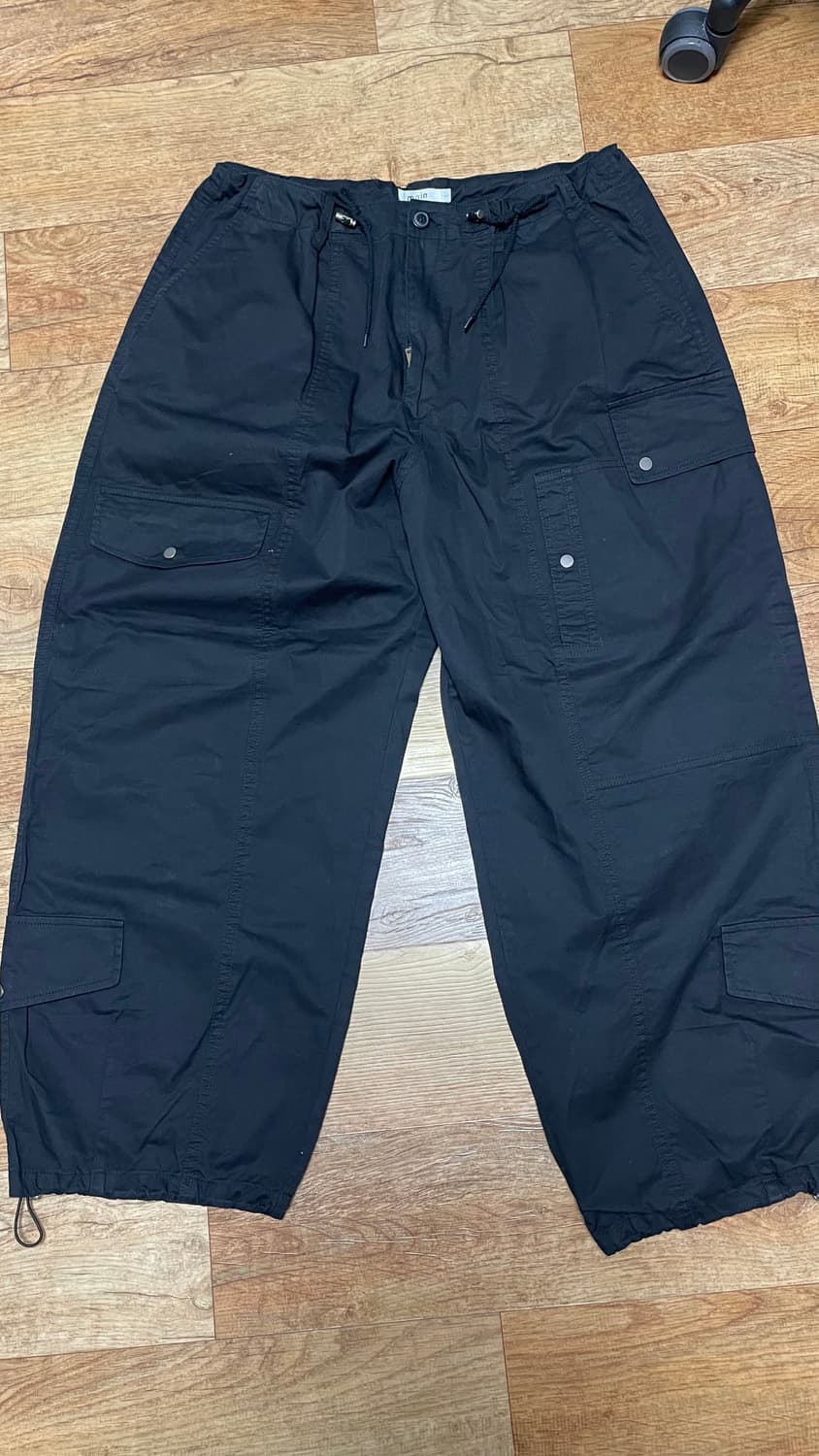 moin 블랙 멀티포켓 카고 스트랩 와이드 아메카지 카고팬츠 상품이미지1