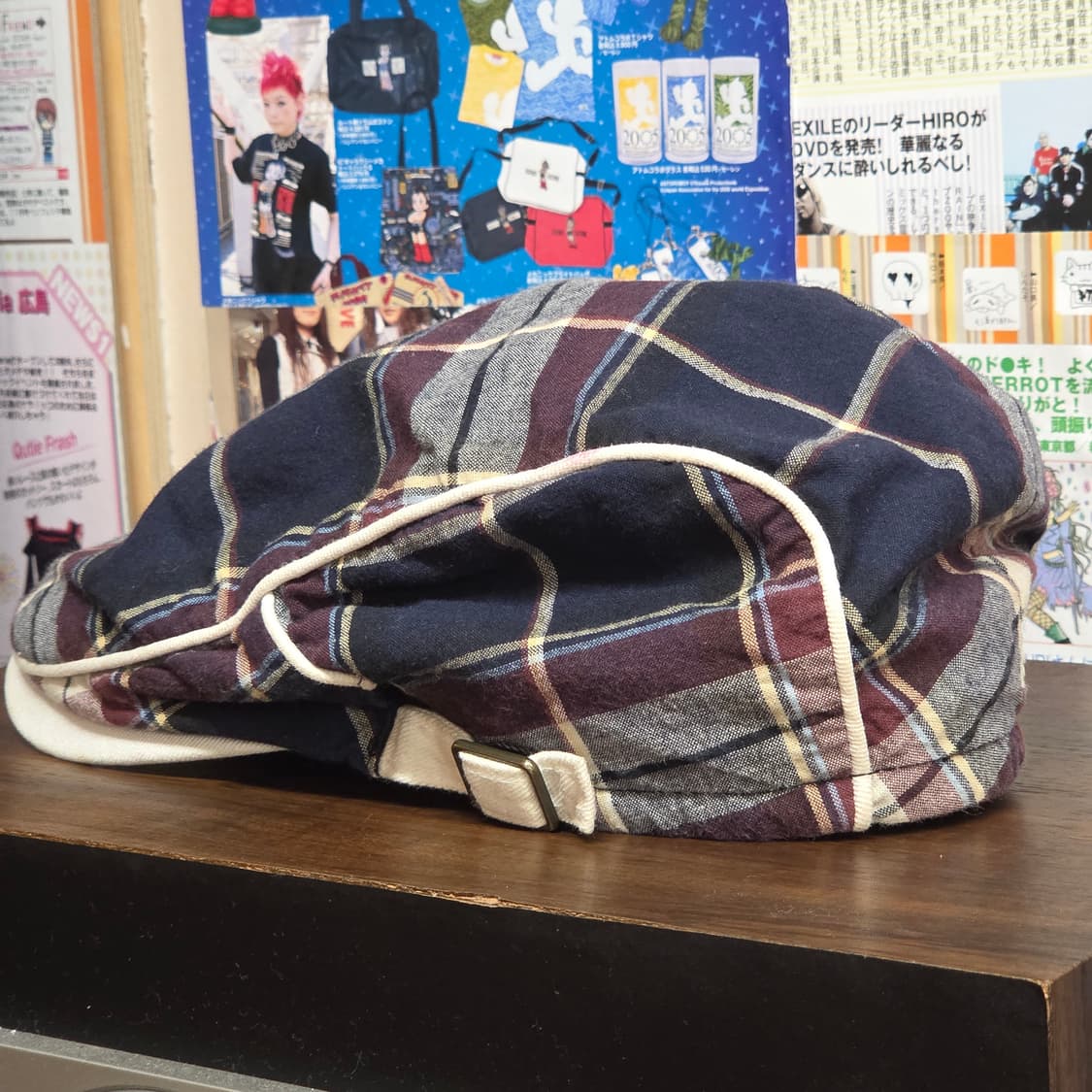 JPN 타탄체크 버건디 네이비 헌팅캡 상품이미지4