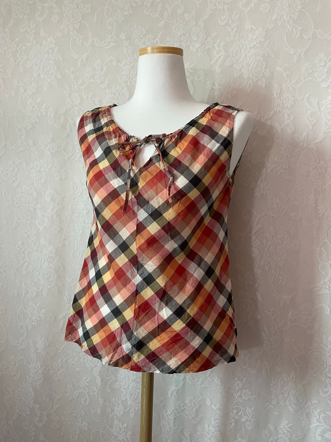 체크 리본 나시 블라우스 상품이미지1