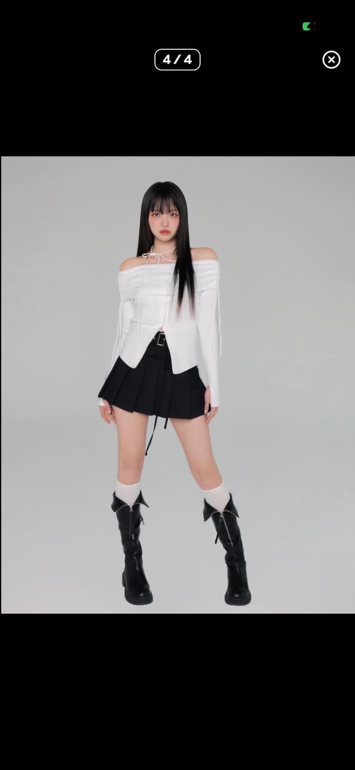 뉴얼린 스트링 셔링 버튼 오프숄더 화이트 상품이미지4