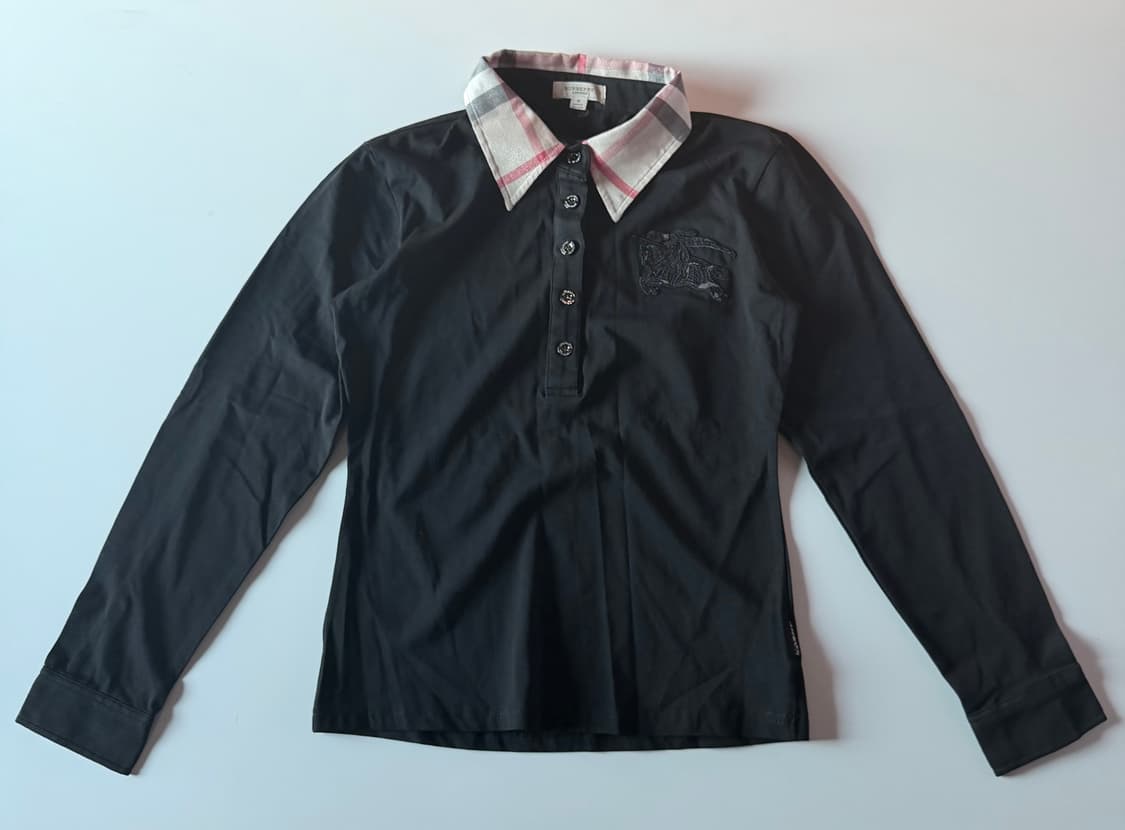 버버리 블랙 긴팔 카라 티셔츠 여성 XS 상품이미지1