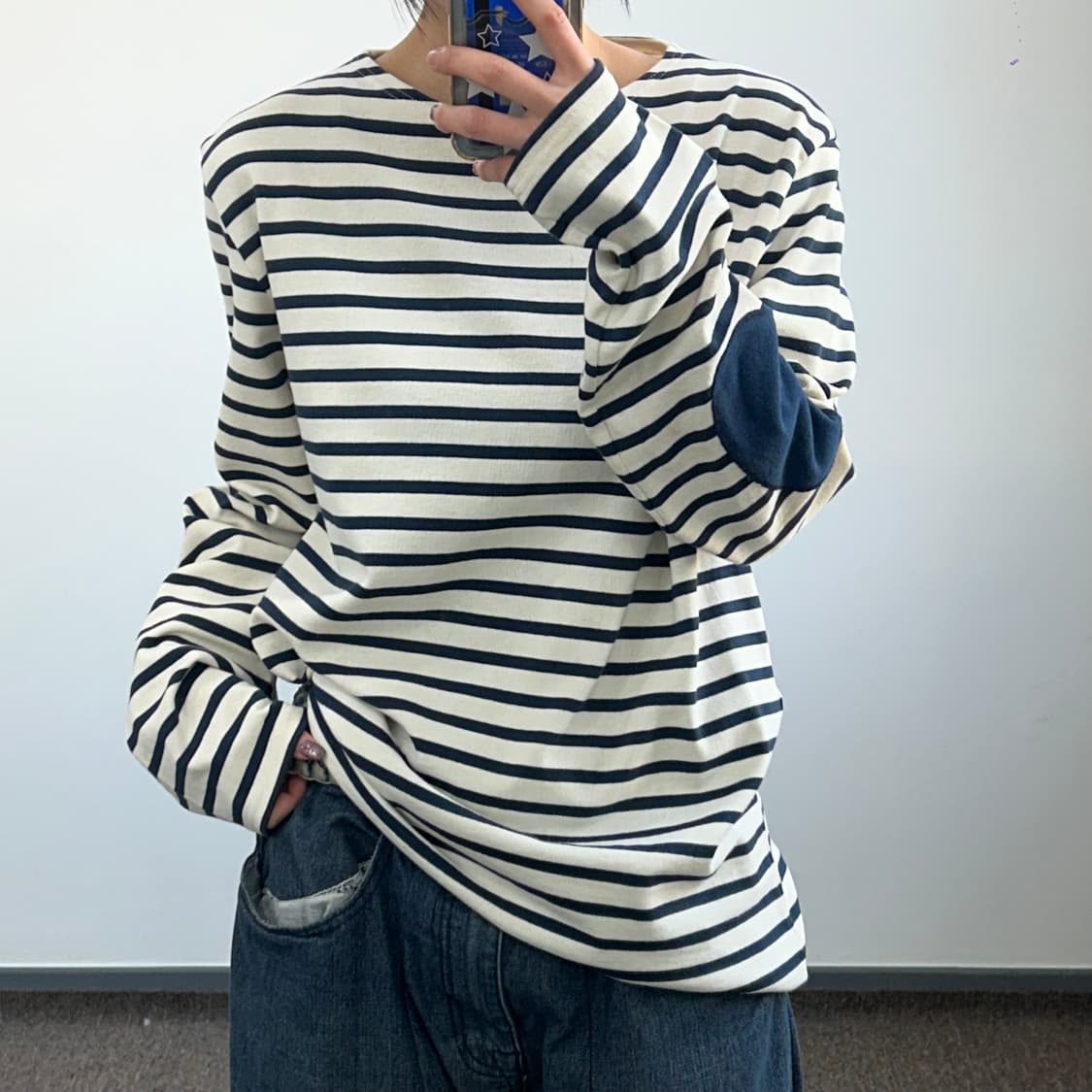 Saint james 네이비 스트라이프 패치 롱슬리브 상품이미지1