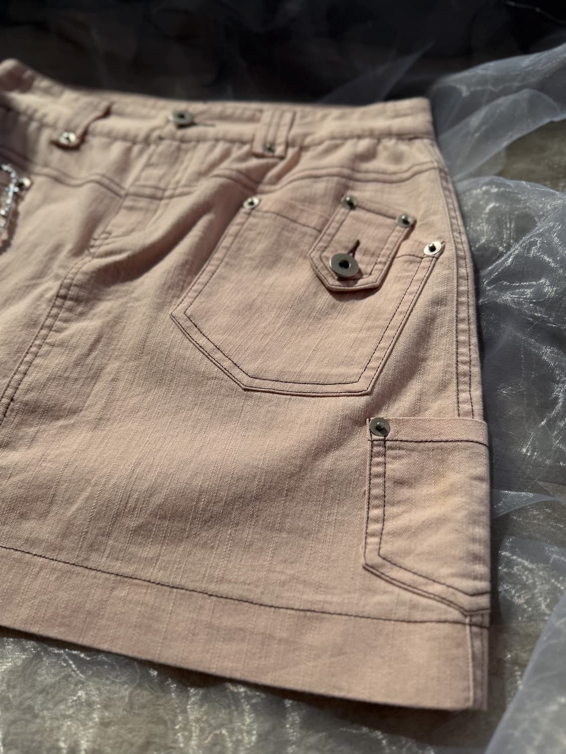 Brown Stitched Pink Mini Skirt 0155 상품이미지3