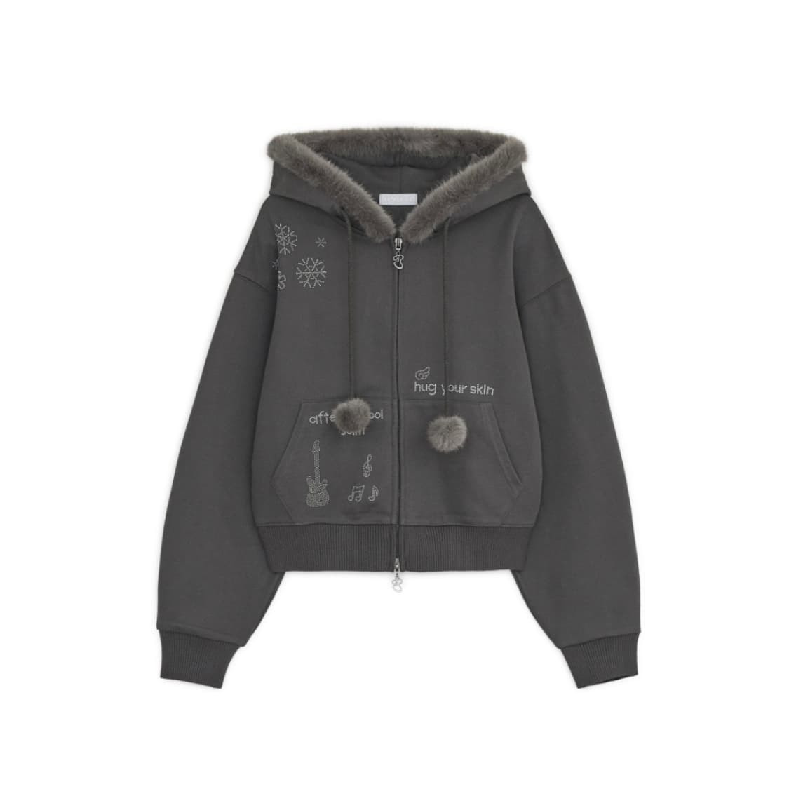 허그유어스킨 핫픽스 퍼 후드집업 차콜 상품이미지1