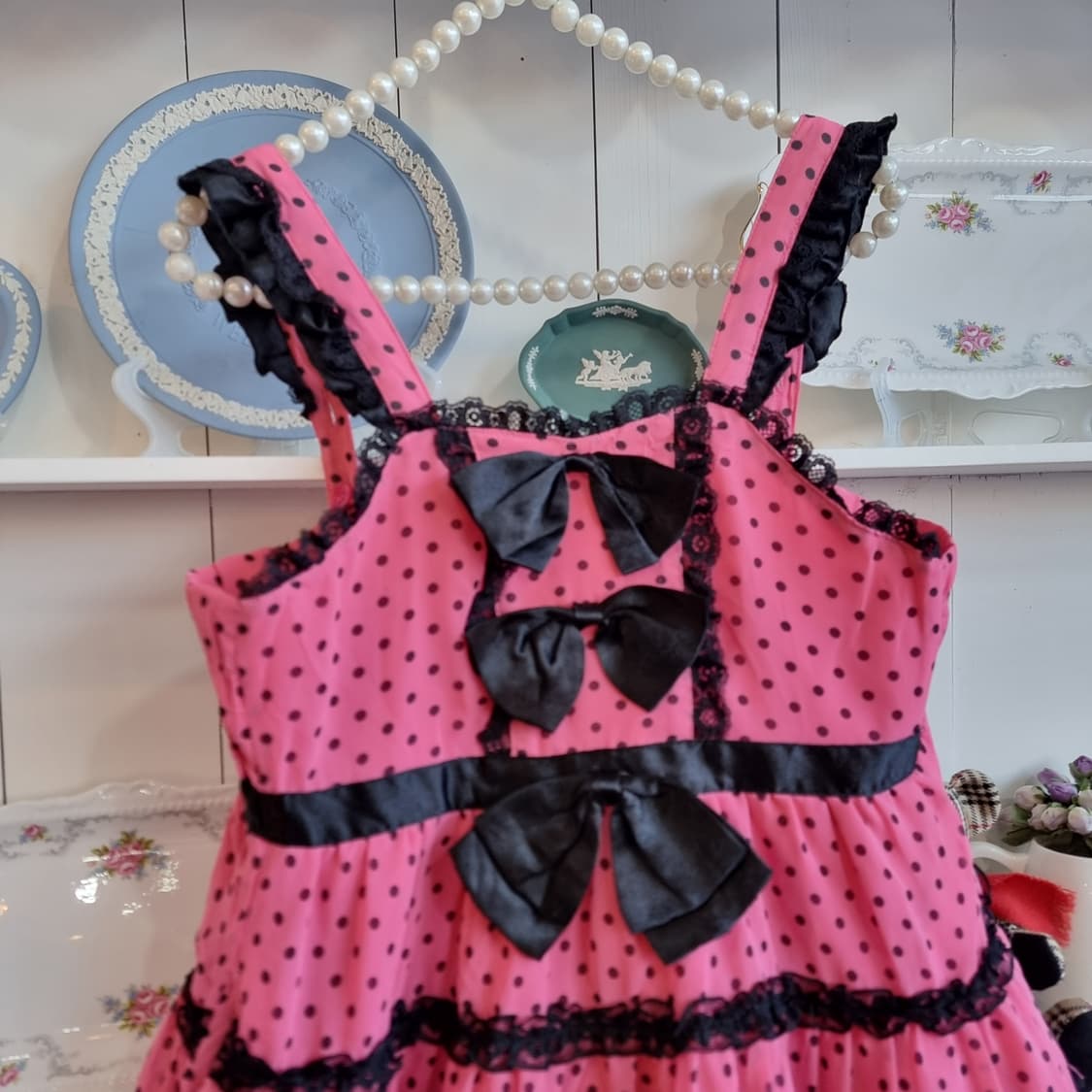 히메갸루 러블리 핑크 도트 리본 레이스 캉캉 튜닉 상품이미지3