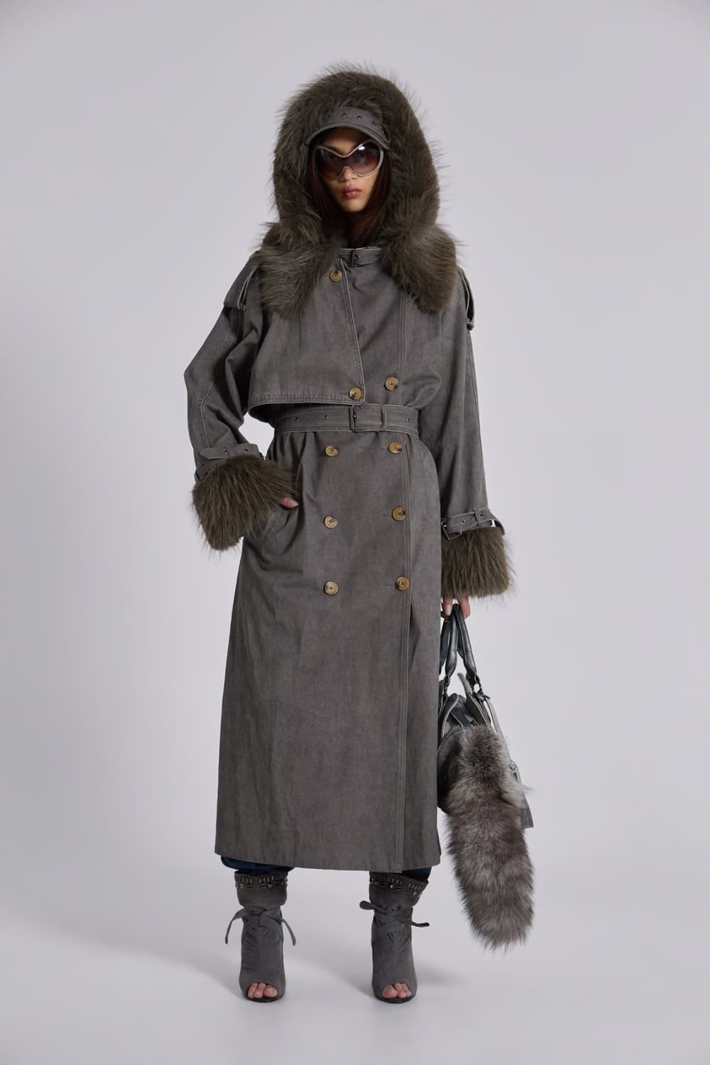 Jaded london Vania Faux Fur Trench Coat 상품이미지1