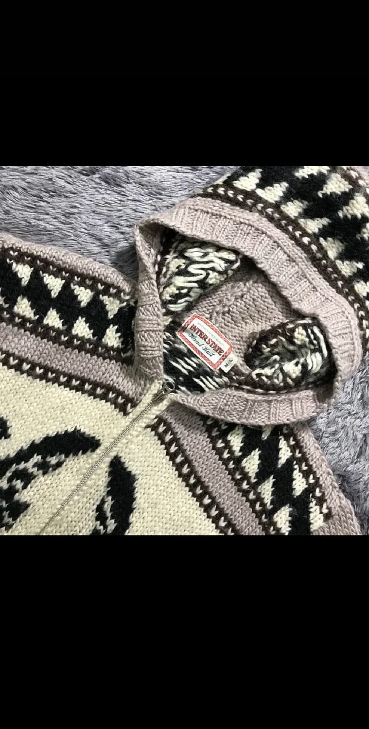 [[M, A급, 공용]# 독수리 패턴 후드 노르딕 헤비 니트 가디건 상품이미지4