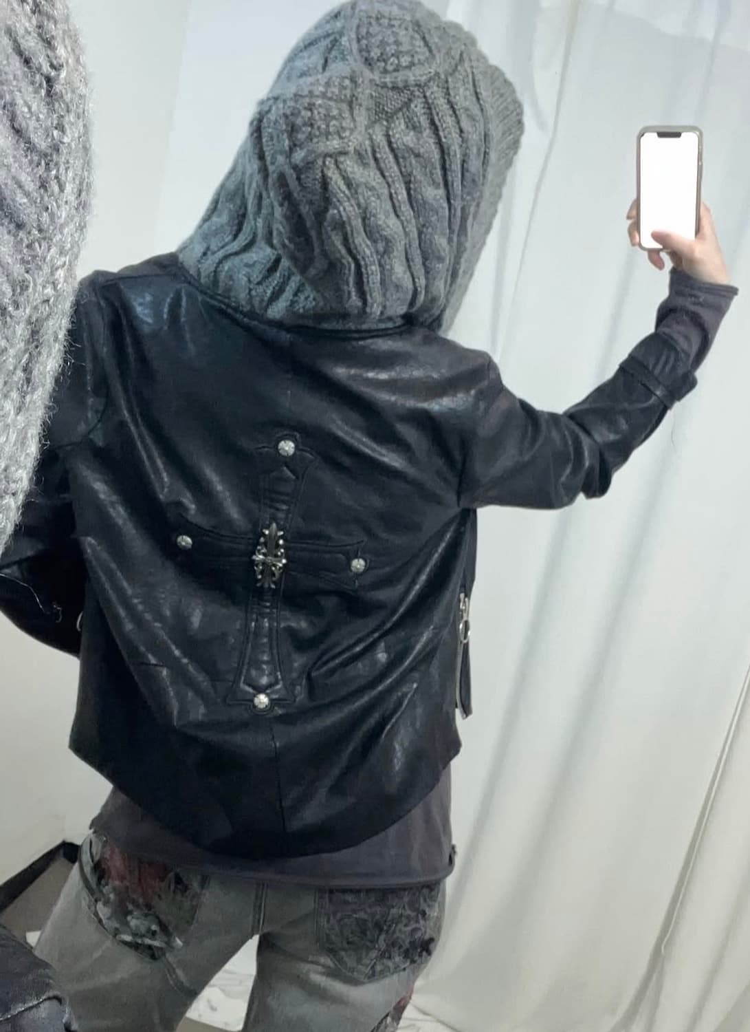 리피나 후드 레더 자켓 상품이미지4