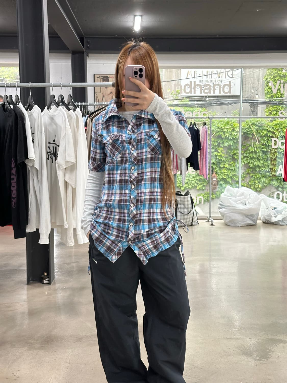 Vintage 체크셔링 포켓 반팔셔츠 상품이미지3