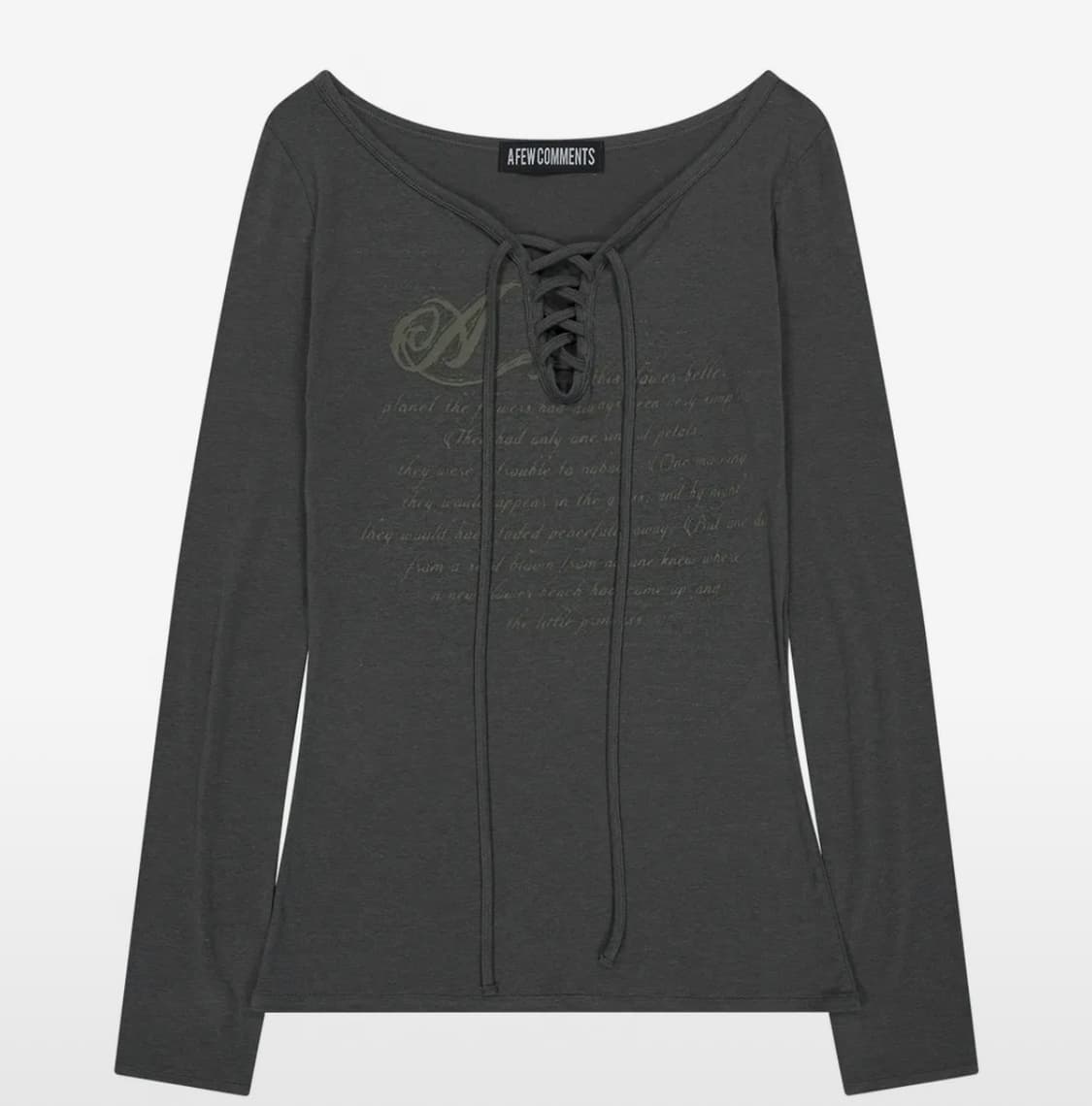 어퓨커멘츠 페일 프린트 레이스업 롱슬리브 탑 차콜 상품이미지1