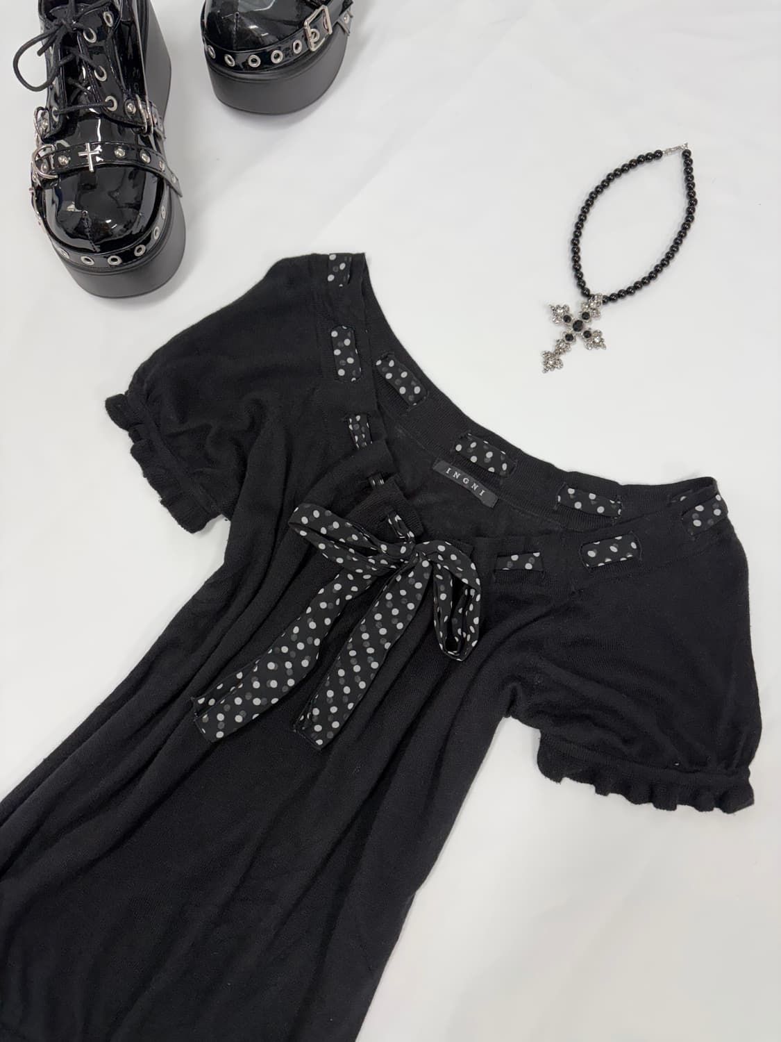 공겜여주 리본 도트 반팔티  상품이미지2