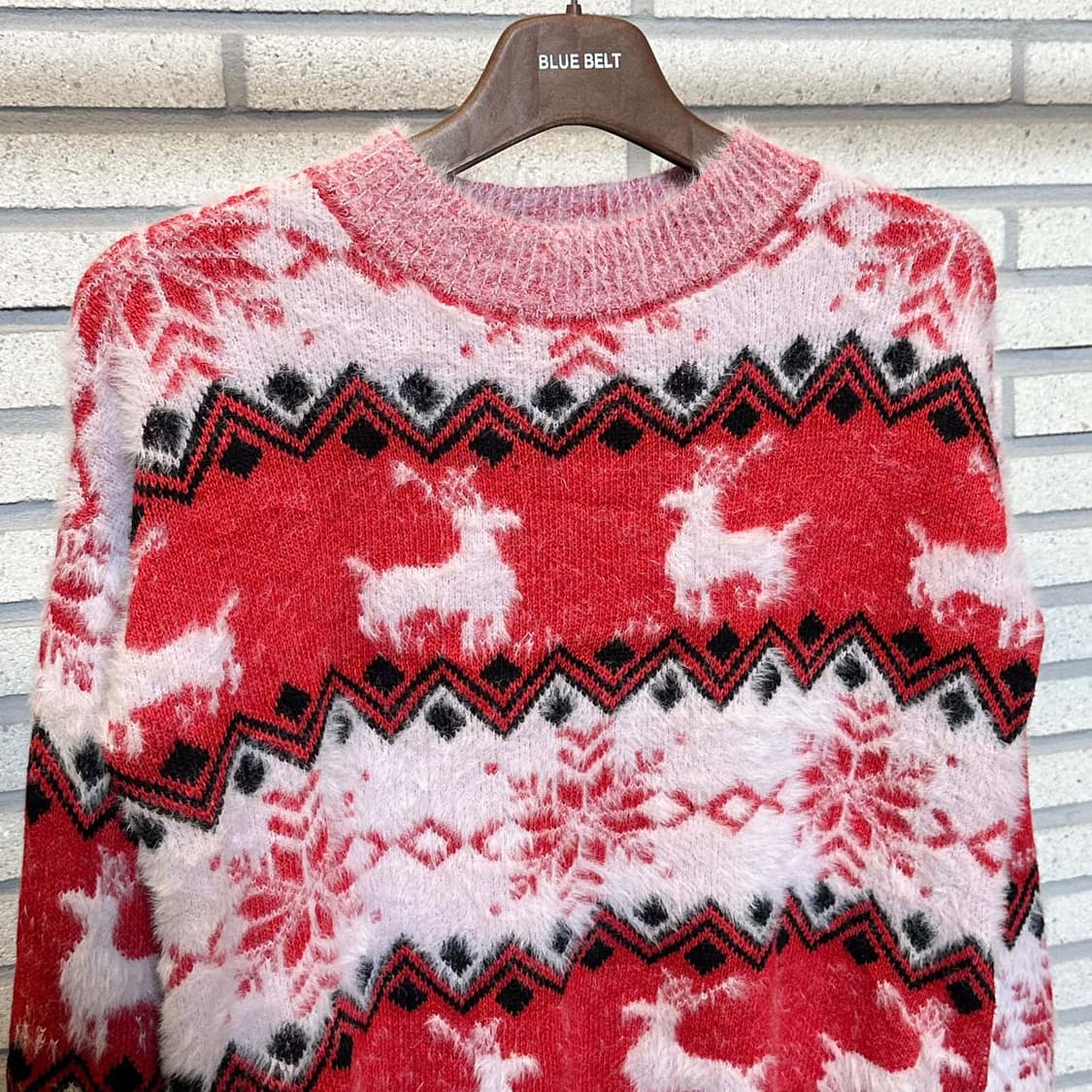 USA VINTAGE 니트 노르틱 루돌프 패턴 배색 디테일 핑크 레드 상품이미지4