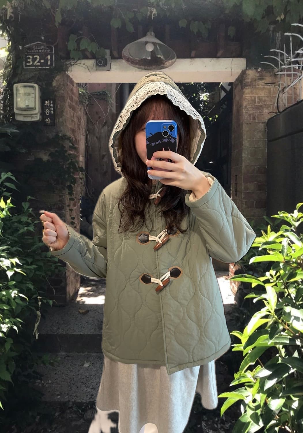 지브리 감성 레이스 모리걸 누빔 자켓  상품이미지1